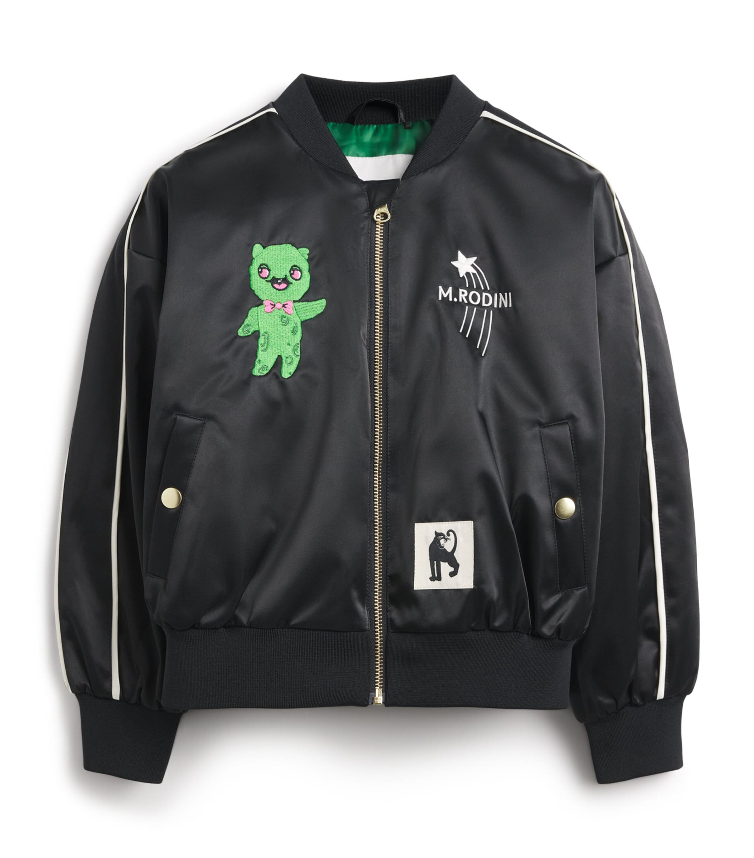 Mini Rodini Satin Alien Baseball Jacket (3-11 Years) Black Image 1
