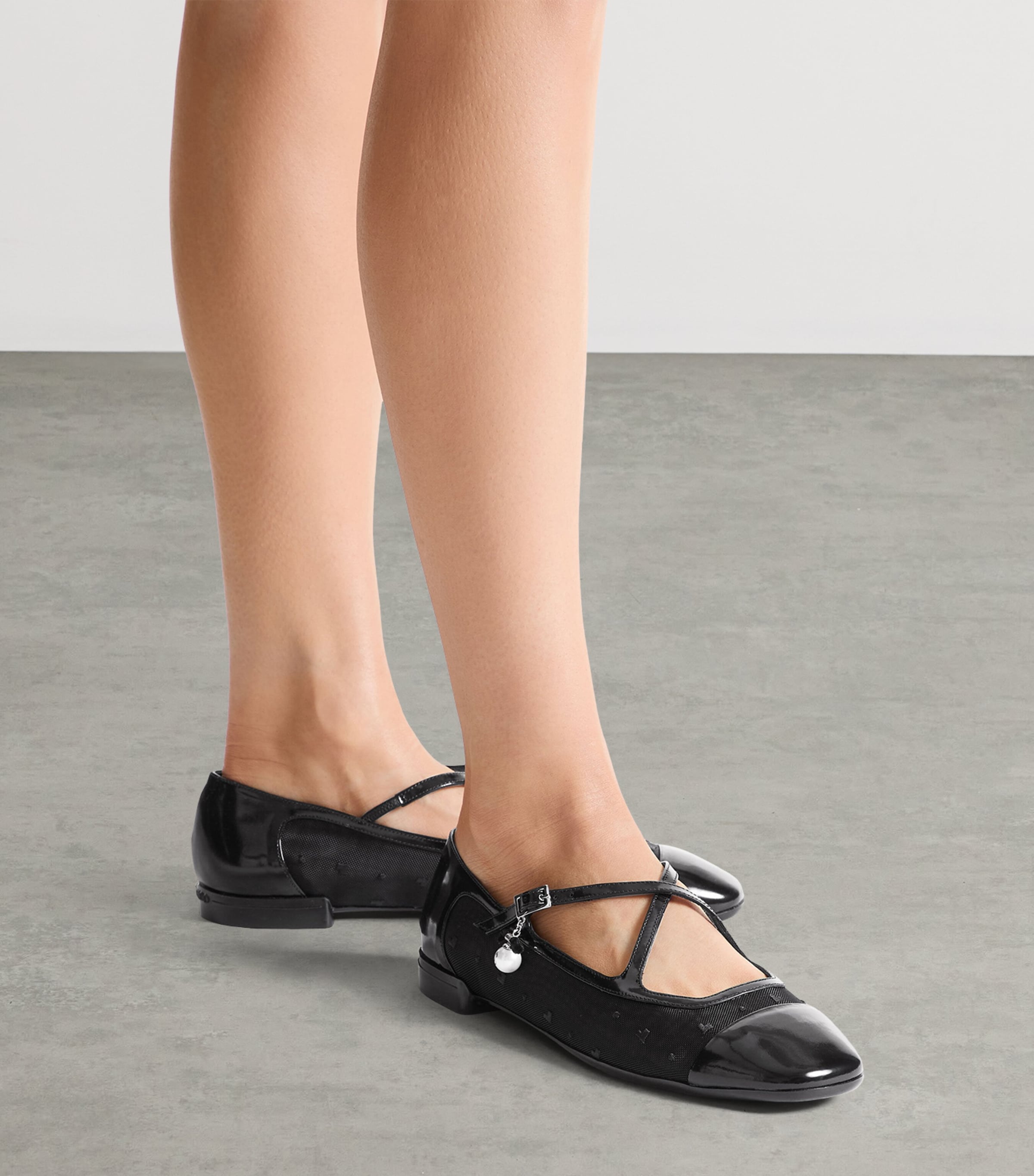 Jimmy Choo Eleri Patent Leather-Mesh Ballet Flats Black/black Image 2