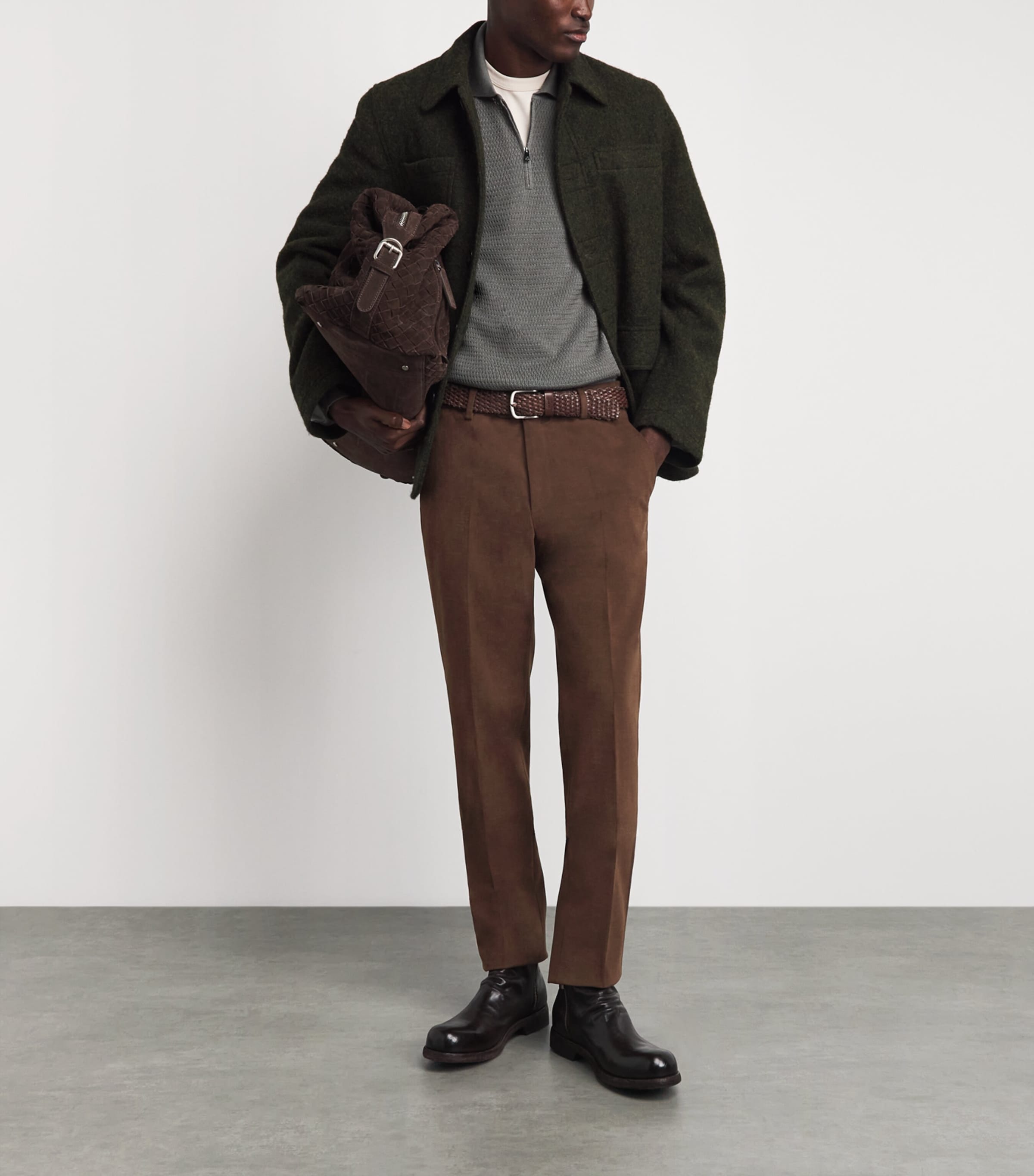Corneliani Mens Cotton Twill Flat-Front Trousers Burnd Land Brown Image 2