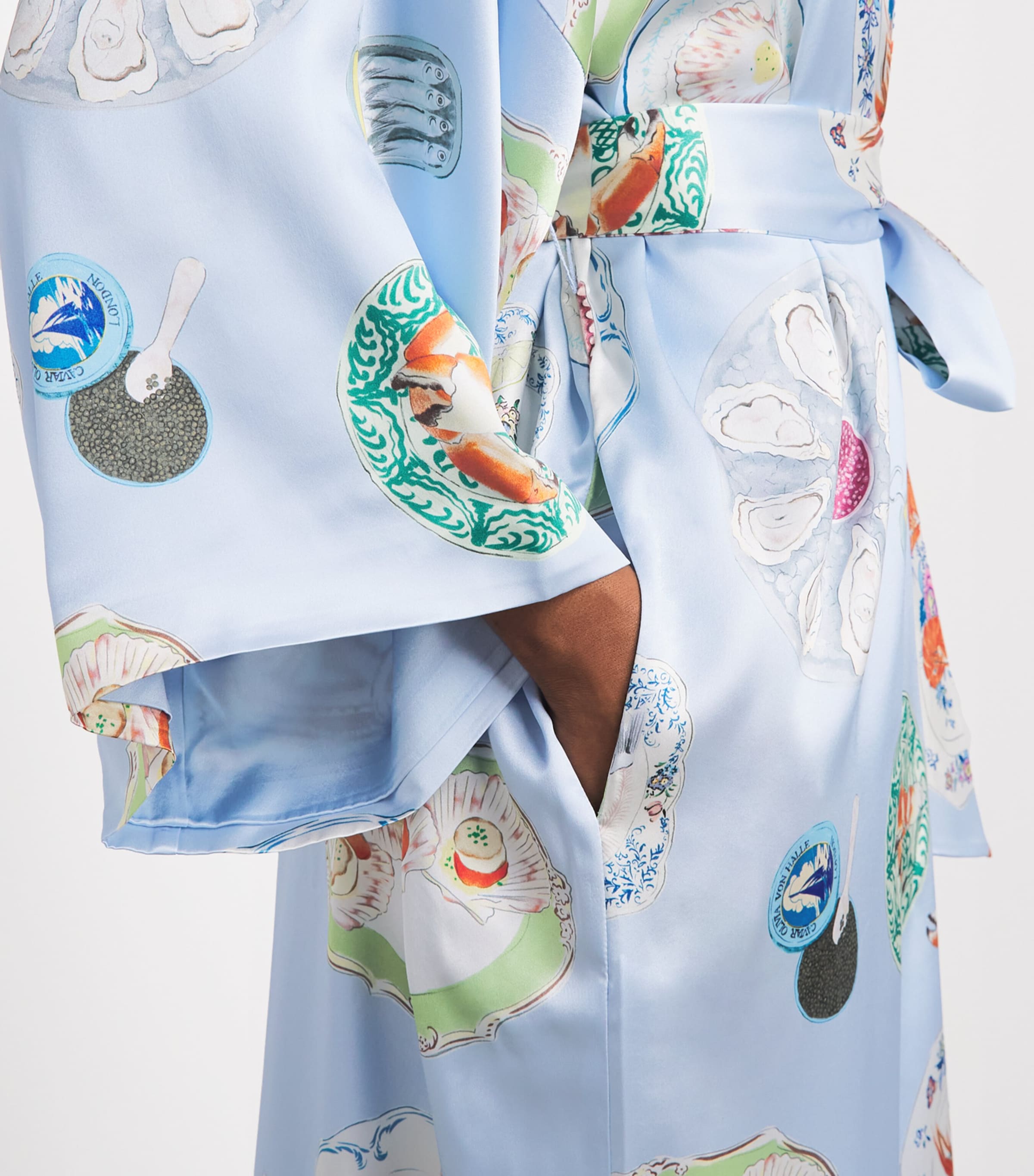 Olivia von Halle Womens Silk Queenie Cadiz Seafood Night Robe Cadiz Image 3