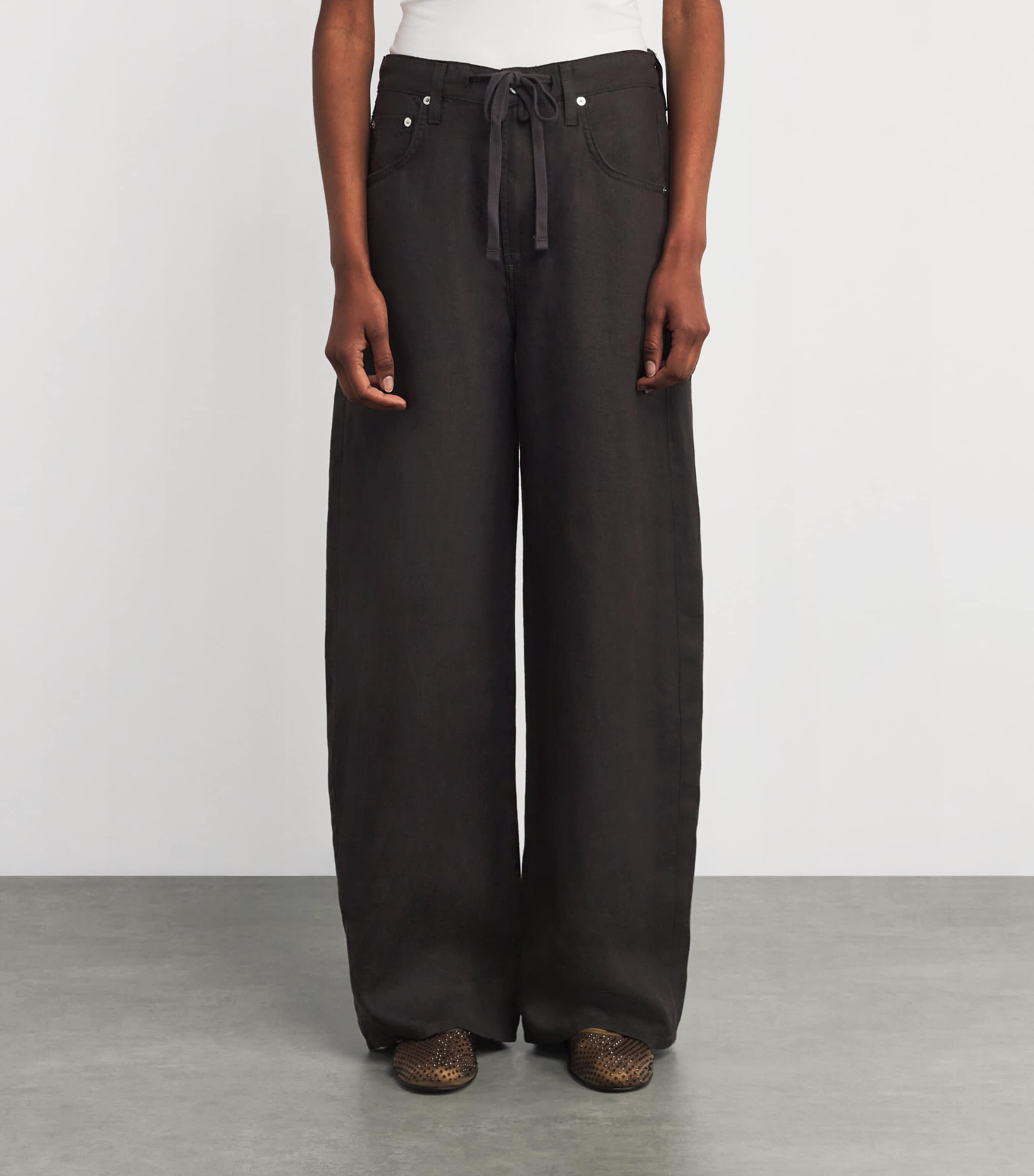 Citizens of Humanity Womens Linen Brynn Trousers Chocolate Image 3