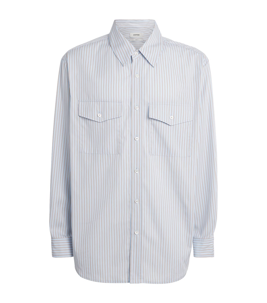 System Mens Cotton Stripe Shirt Smoke Blue Image 1