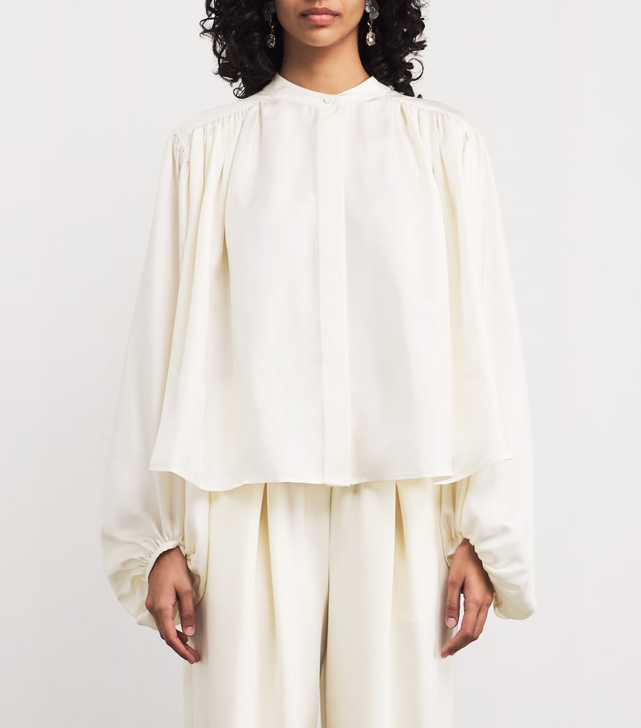 Silk Pleated Blouse CREAM Image 3
