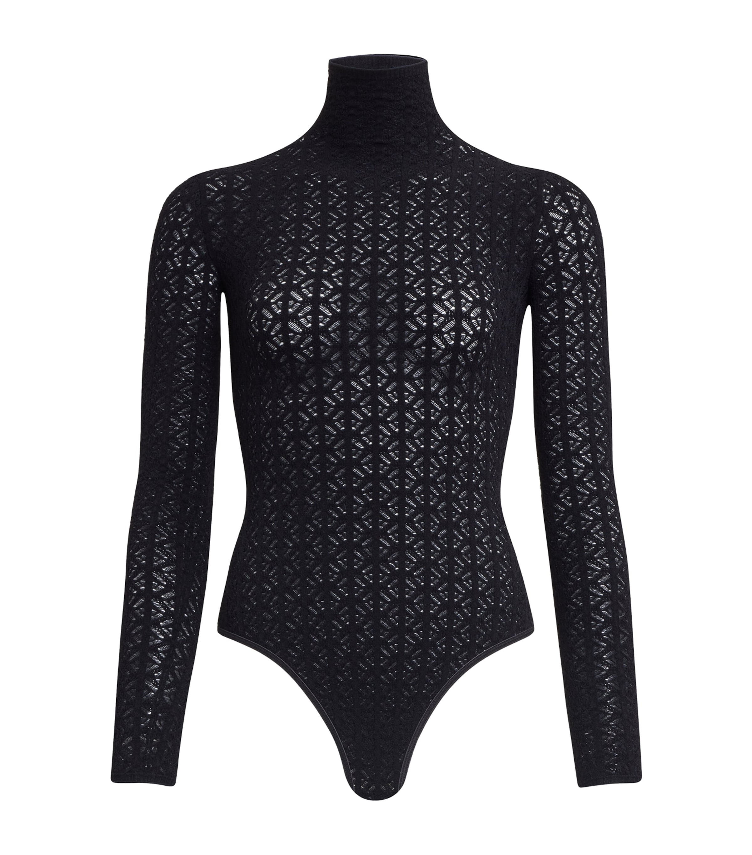 Alaïa Lace-knit High-neck Bodysuit In Black