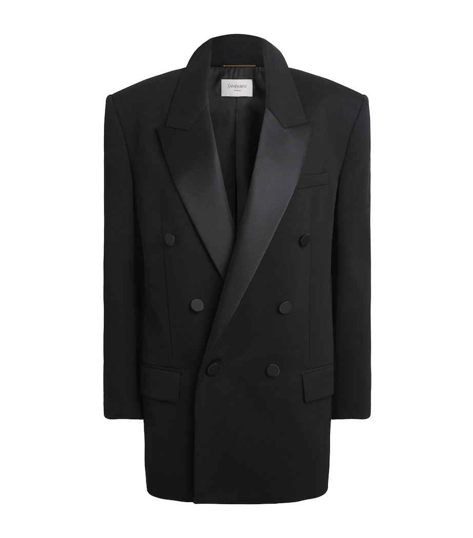 Saint Laurent Womens Wool-Silk Double-Breasted Blazer Image 1