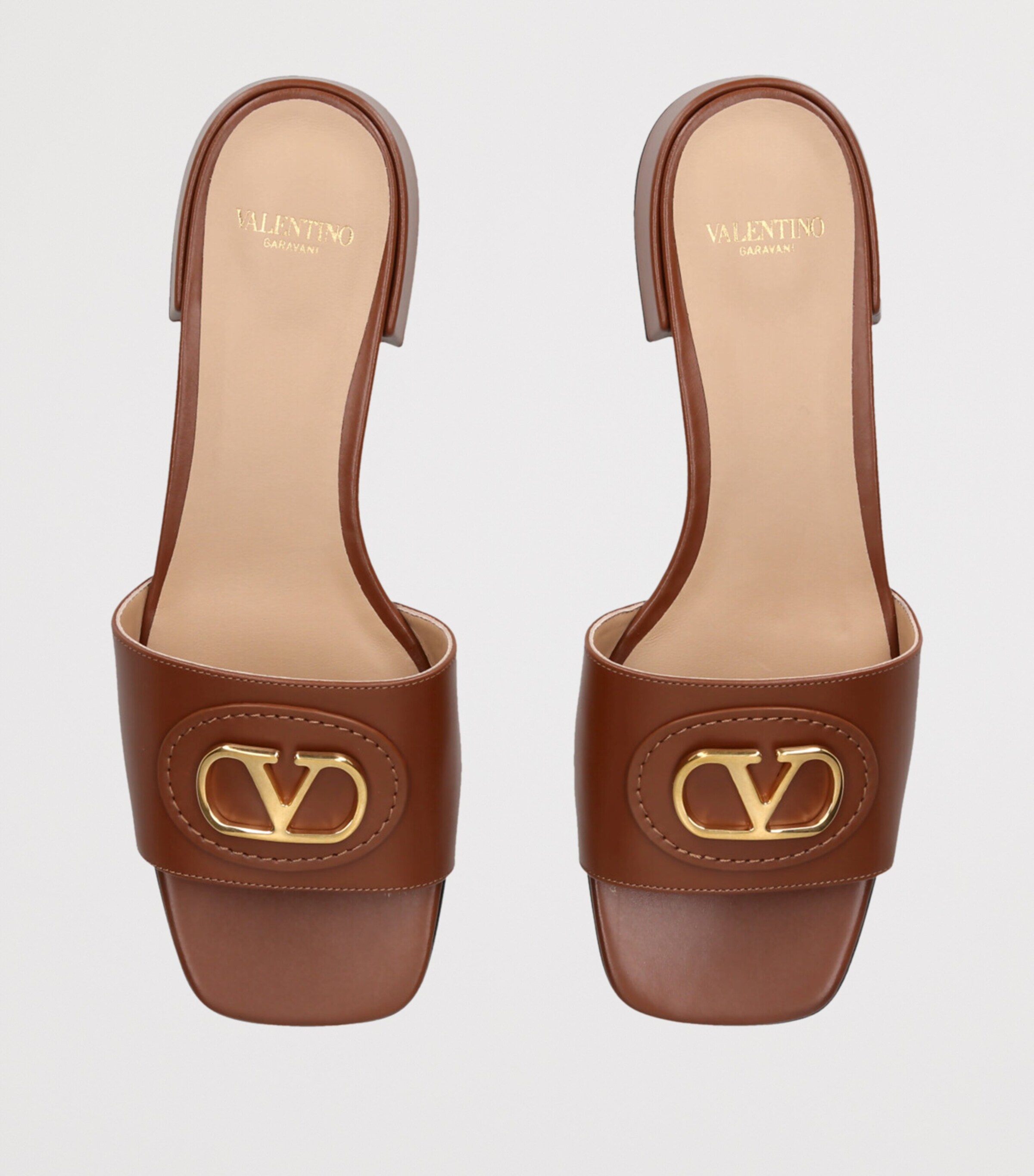Valentino Garavani Leather VLogo Slides 20 Mid Brown Image 4