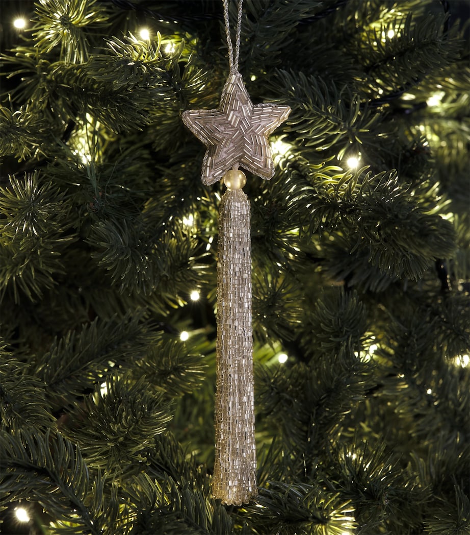 Harrods Beaded Tassel Star Tree Decoration Silver Image 3