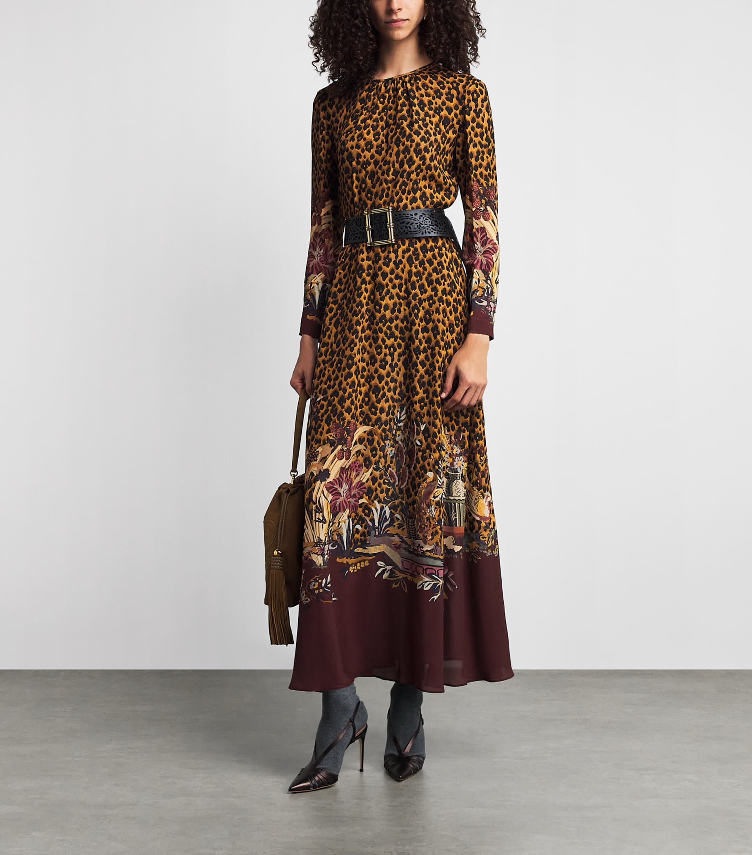 Etro Womens Long-Sleeve Leopard Maxi Dress Burgundy Image 6