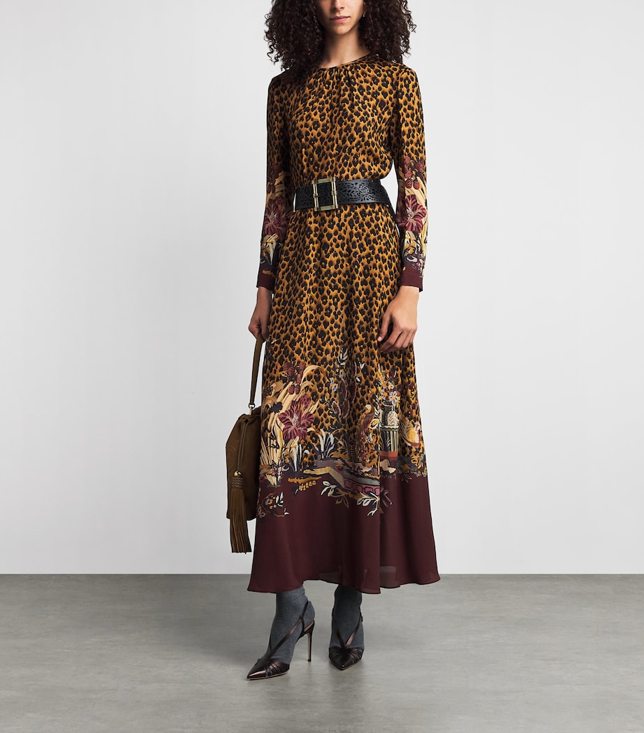 Etro Womens Long-Sleeve Leopard Maxi Dress Burgundy Image 6
