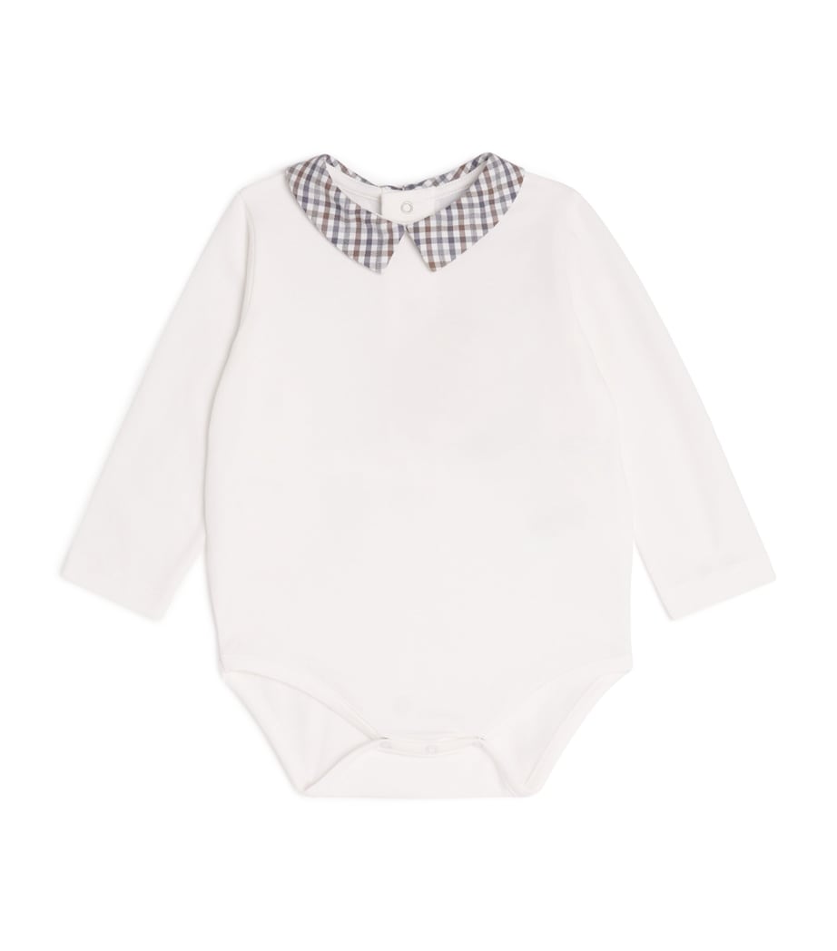 Cotton Houndstooth-Collar Bodysuit (1-36 Months) BROWN Image 1