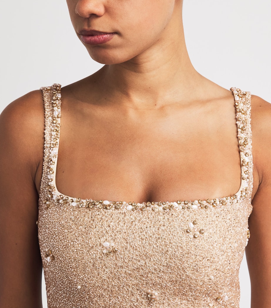Clio Peppiatt Womens Embellished Athena Mini Dress Champagne Image 3