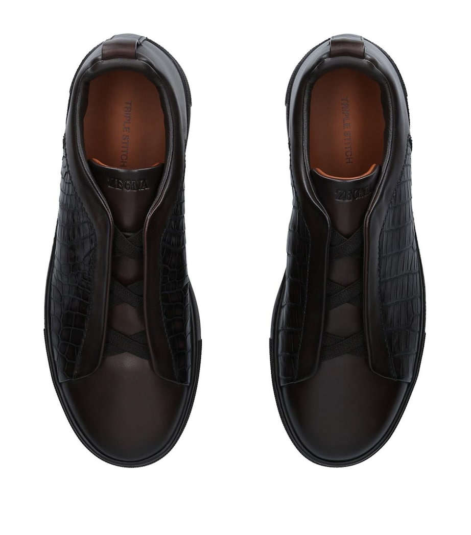 Zegna Crocodile Leather Triple Stitch Sneakers Dark Brown Image 4