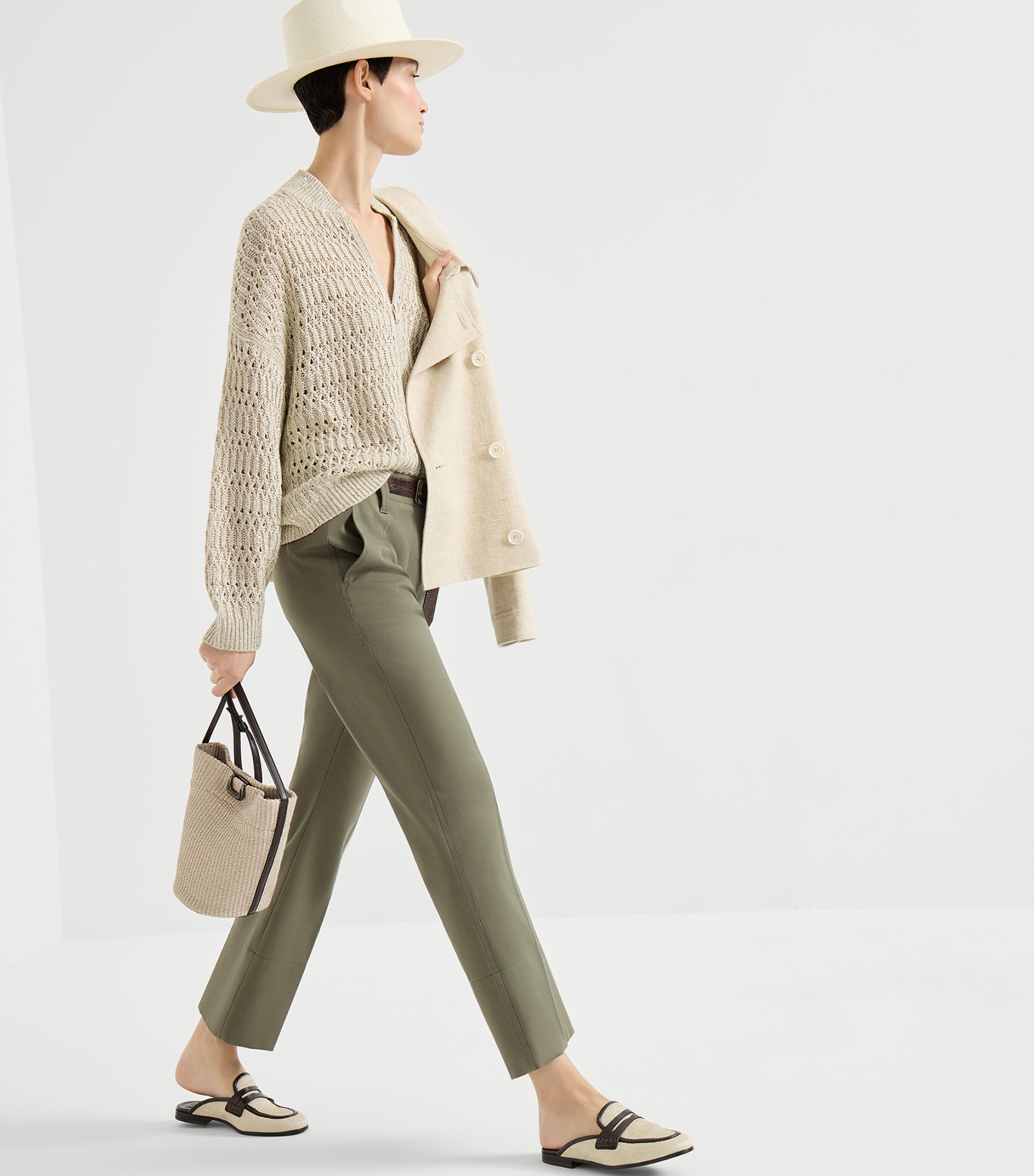 Brunello Cucinelli Womens Stretch-Cotton Flared Trousers Image 4