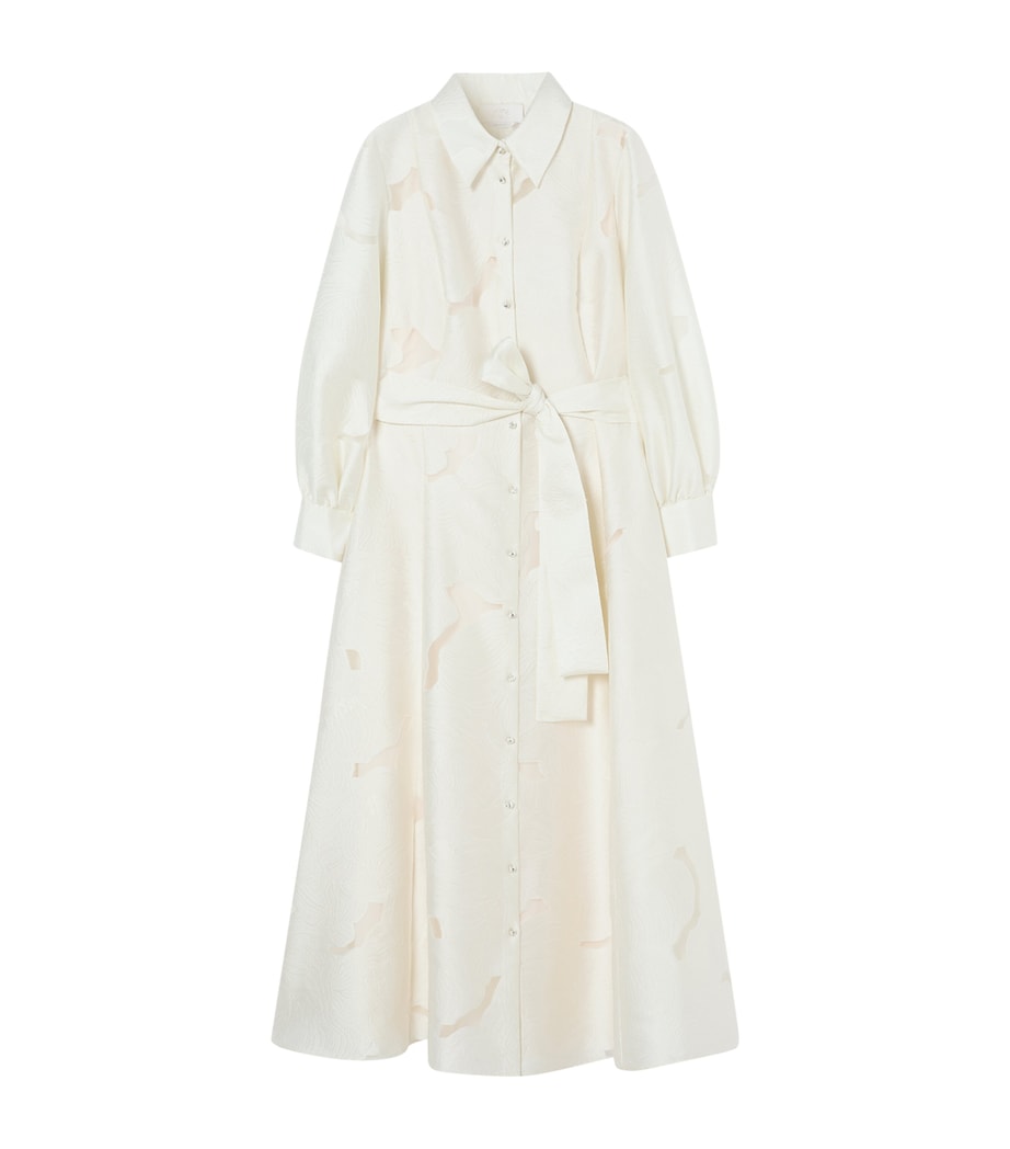 Marina Rinaldi Womens Floral Jacquard Midi Shirt Dress Ivory Image 1