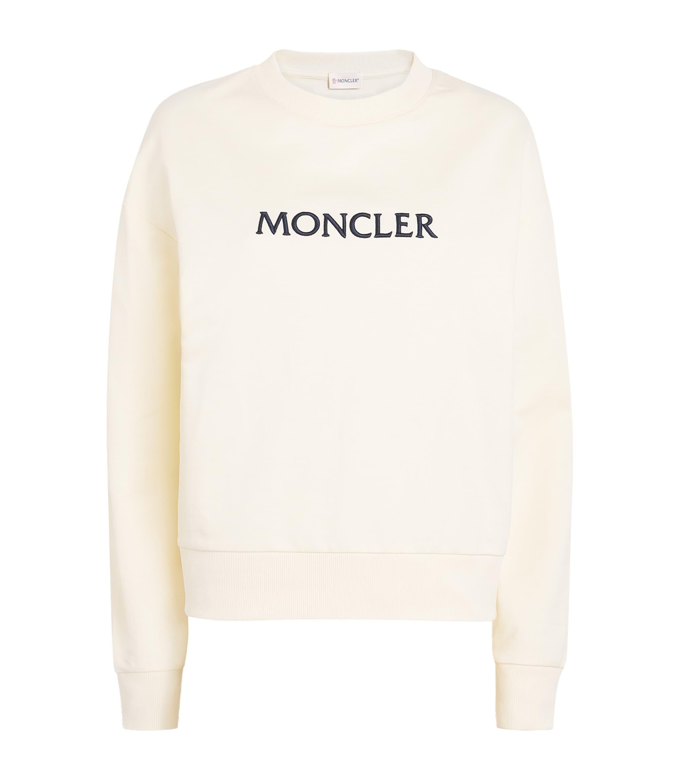 Moncler Cotton Embroidered Logo Sweatshirt In White
