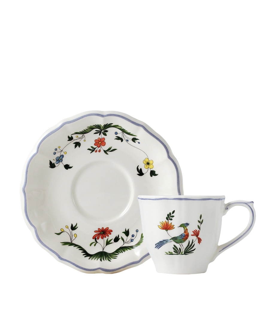 Set of 2 Oiseaux de Paradis Teacups and Saucers WHITE, BLUE, GREEN Image 1