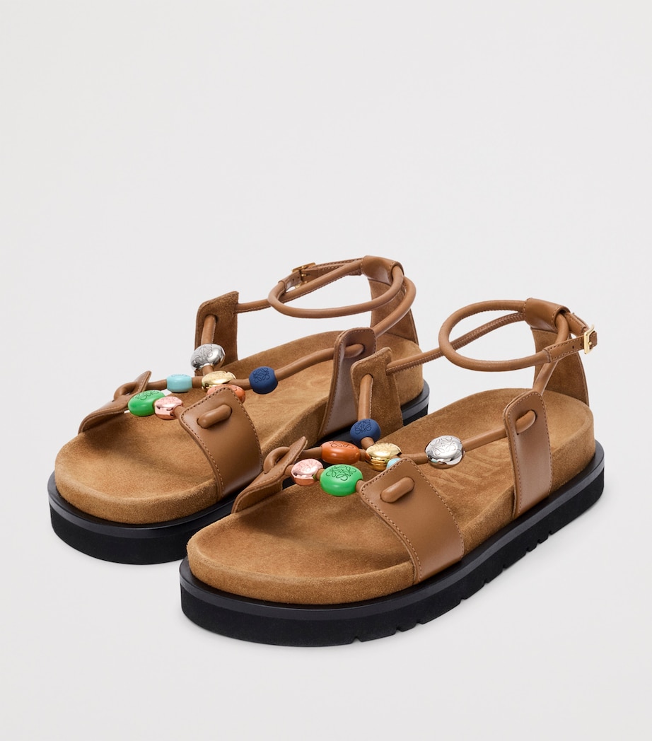 LOEWE x Paula's Ibiza Leather Beaded Pebble Sandals Camel Image 2