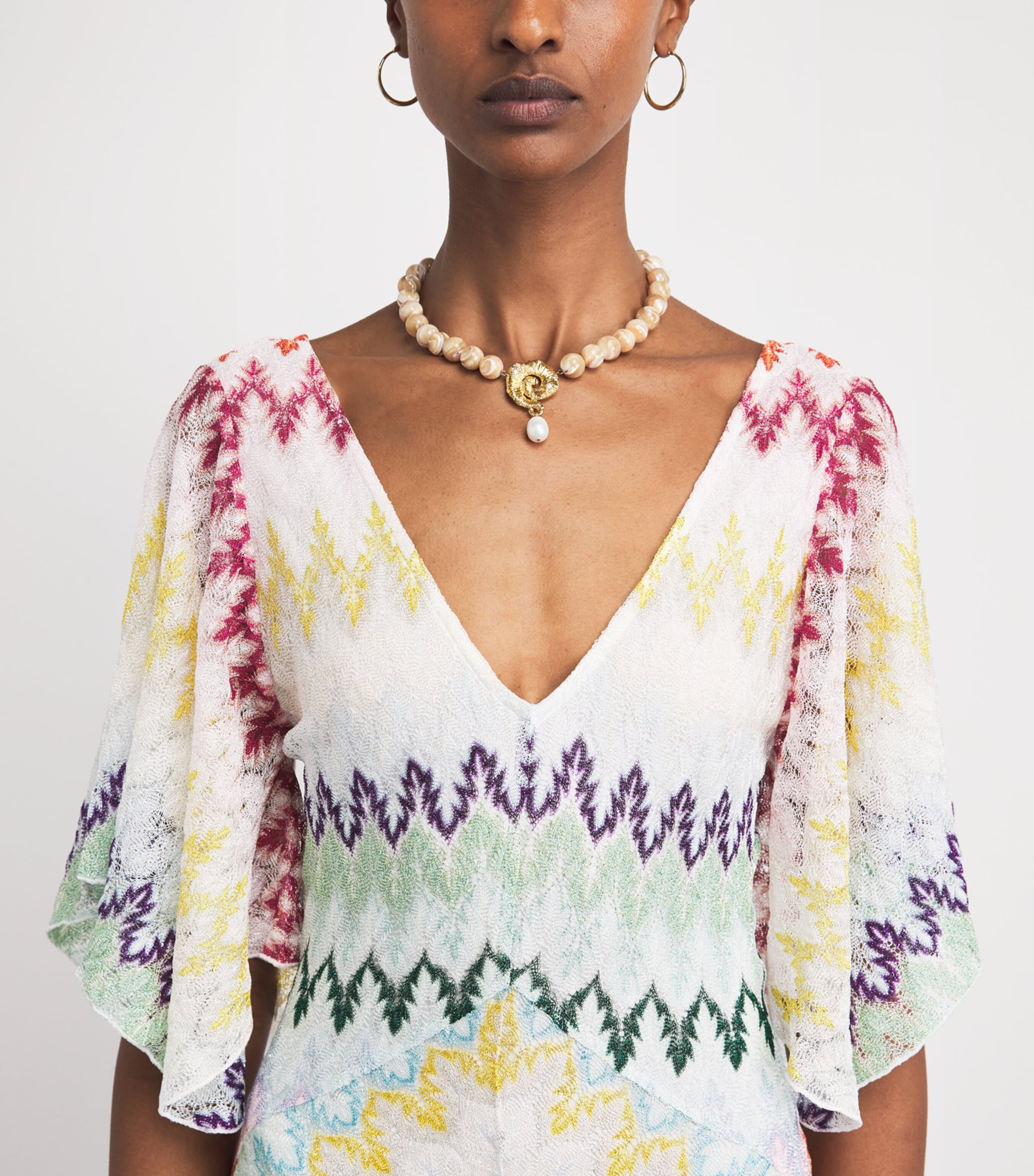 Missoni Womens Short-Sleeve Zigzag Midi Dress Mlti/white Bse Image 3