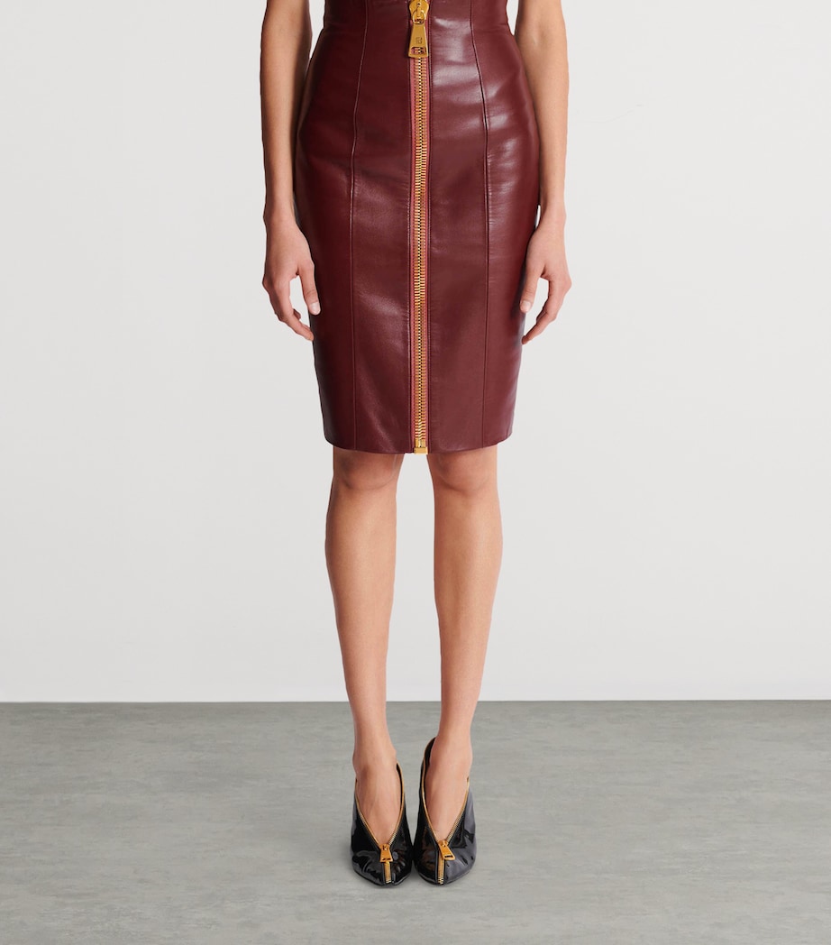 Lambskin Zip-Up Pencil Skirt 3AR AUBERGINE Image 2