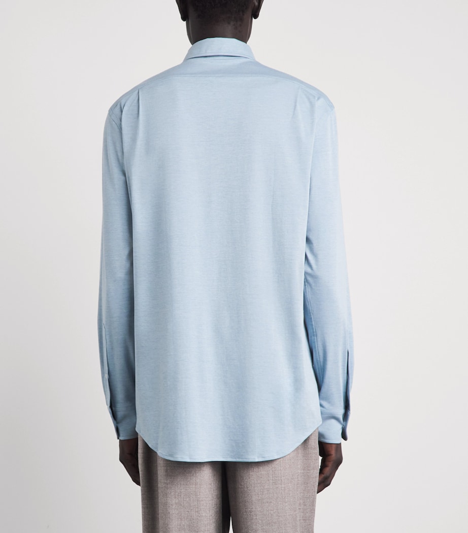 Ralph Lauren Purple Label Mens Knitted Piqué Shirt Winward Blue Image 5