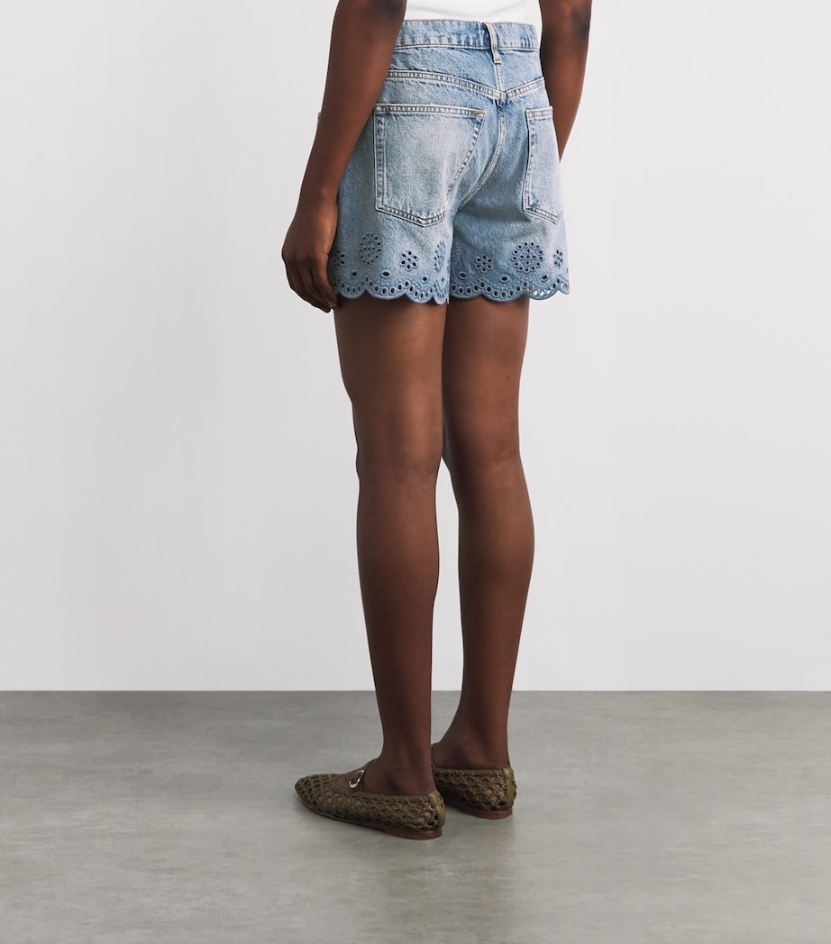 FRAME Womens The Long Hang Eyelet Denim Shorts Serene Image 5