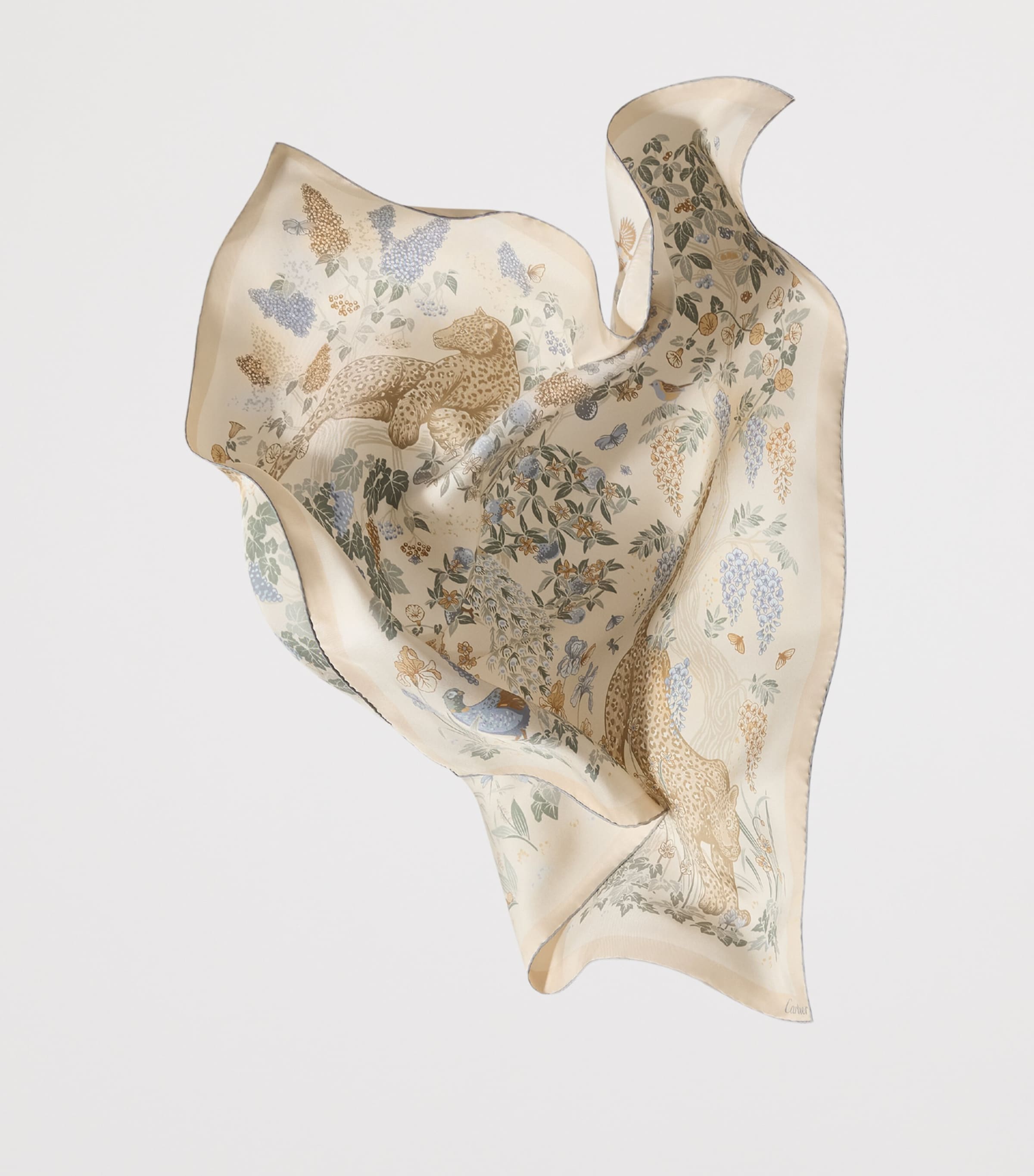 Cartier Silk Blooming Panthère Square Scarf Beige Image 3