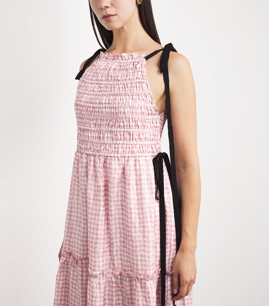 Smocked Check Maxi Dress 038 BLEACHED MAUVE Image 6