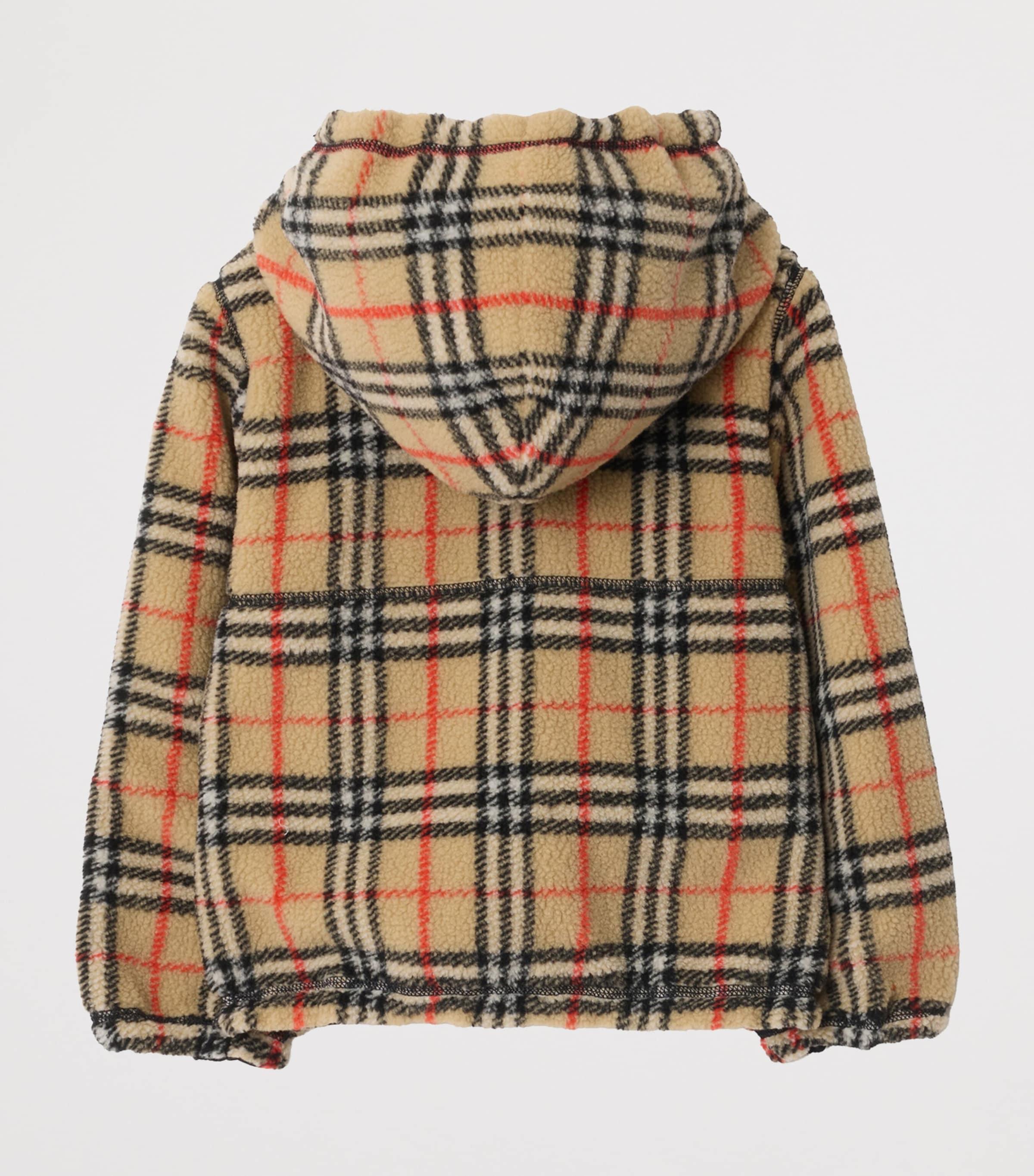 Burberry Kids Black Fleece Reversible Check Hooded Jacket (3-12