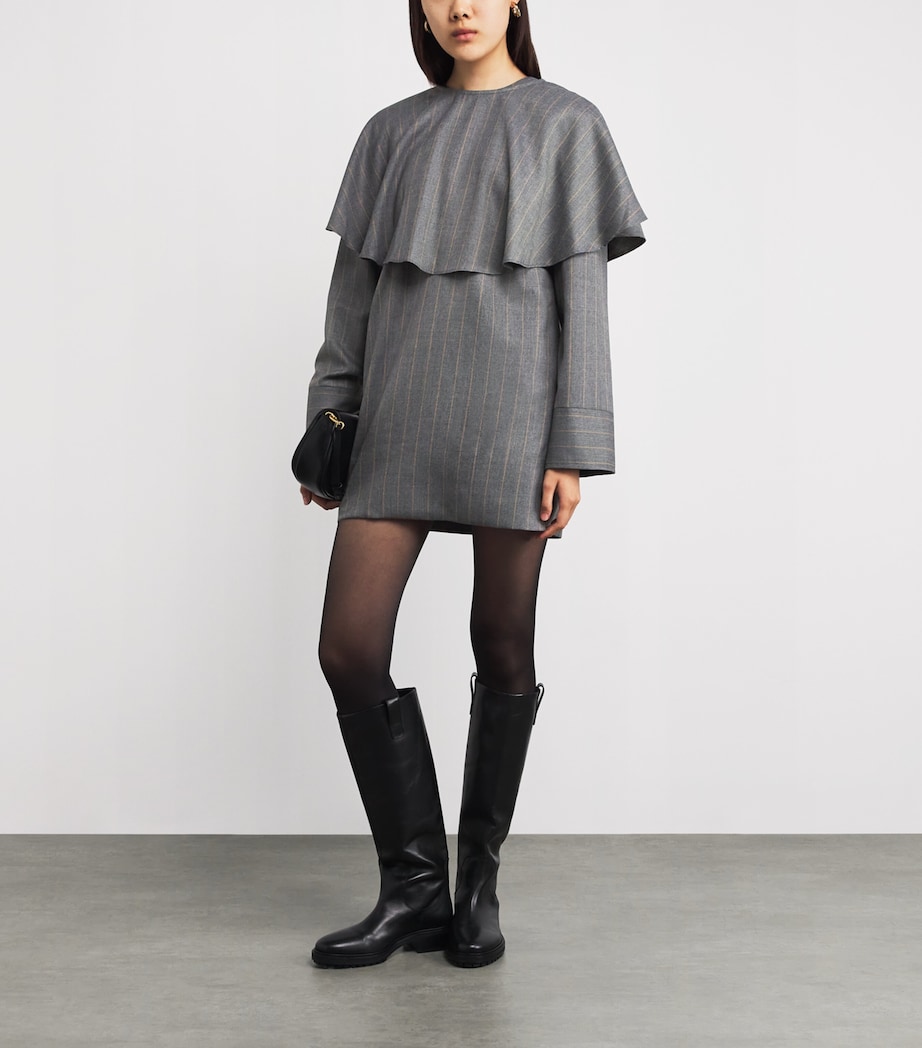 Detachable-Collar Stripe Mini Dress 205 PEWTER Image 2