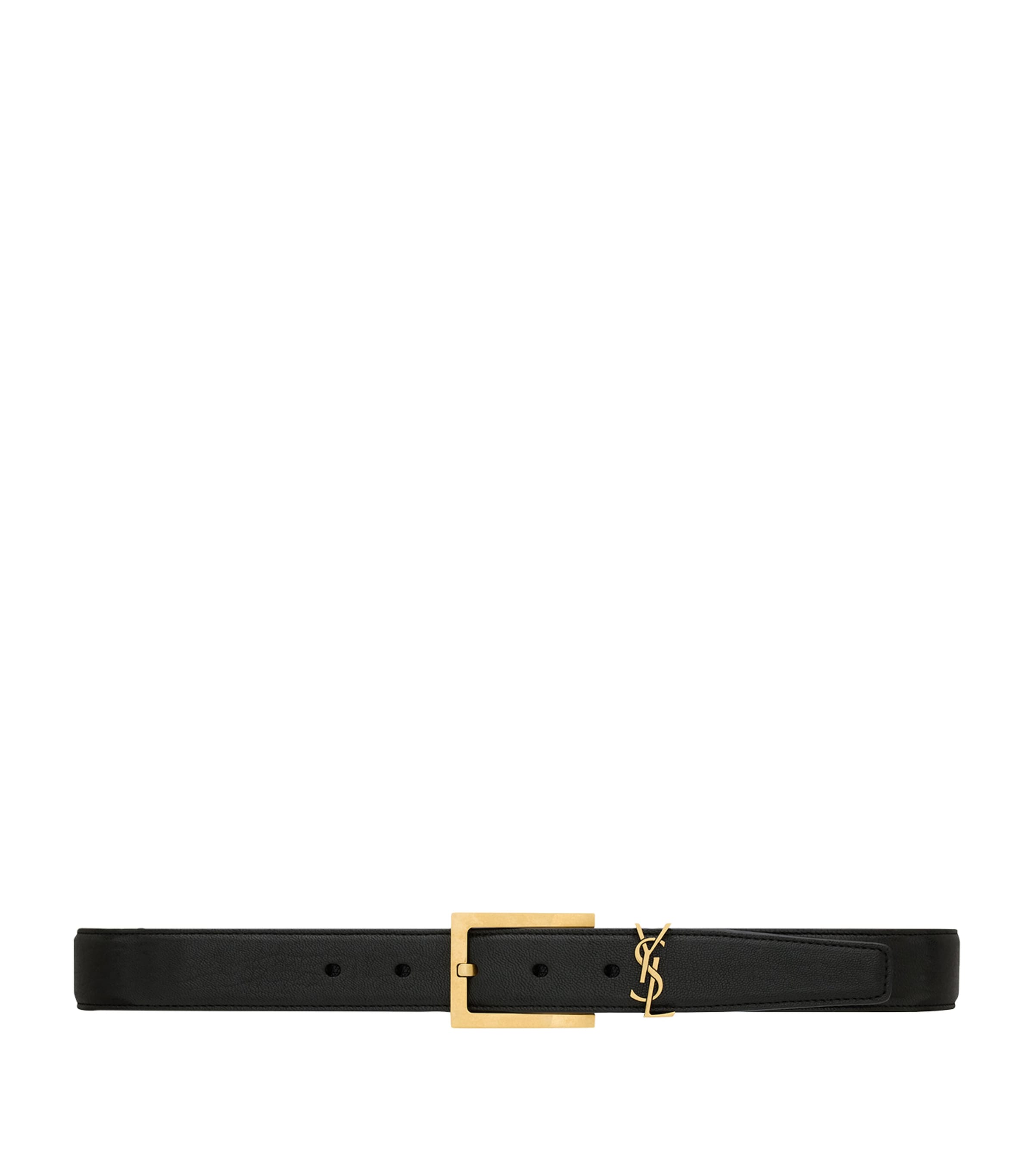 Shop Saint Laurent Leather Logo Belt In Black