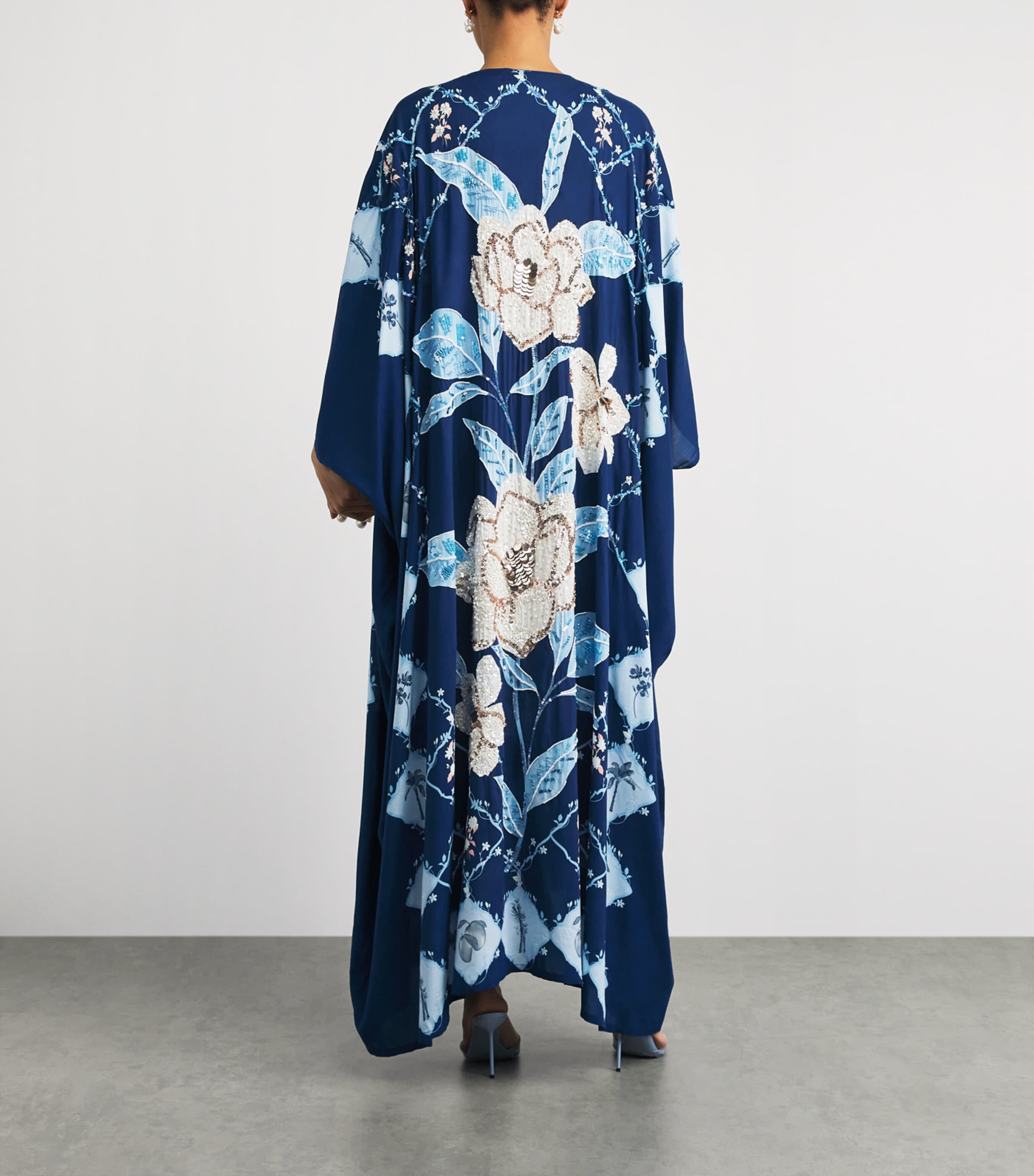 Verandah Womens Embellished Magnolia Maxi Kaftan Navy Blue Magnolia Image 4