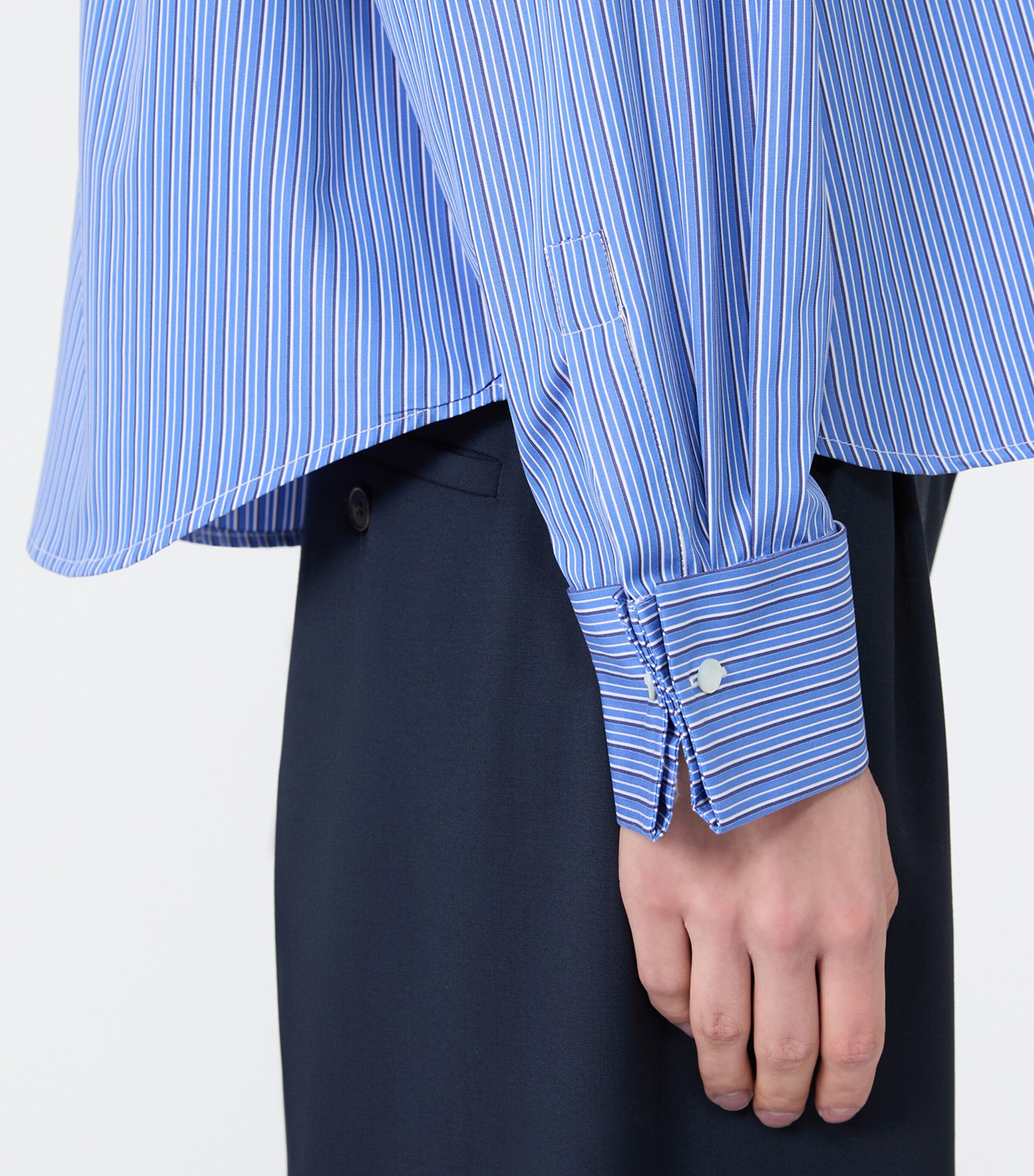 Weekend Max Mara Womens Cotton Stripe Cropped Shirt Cornflower Blue Image 6