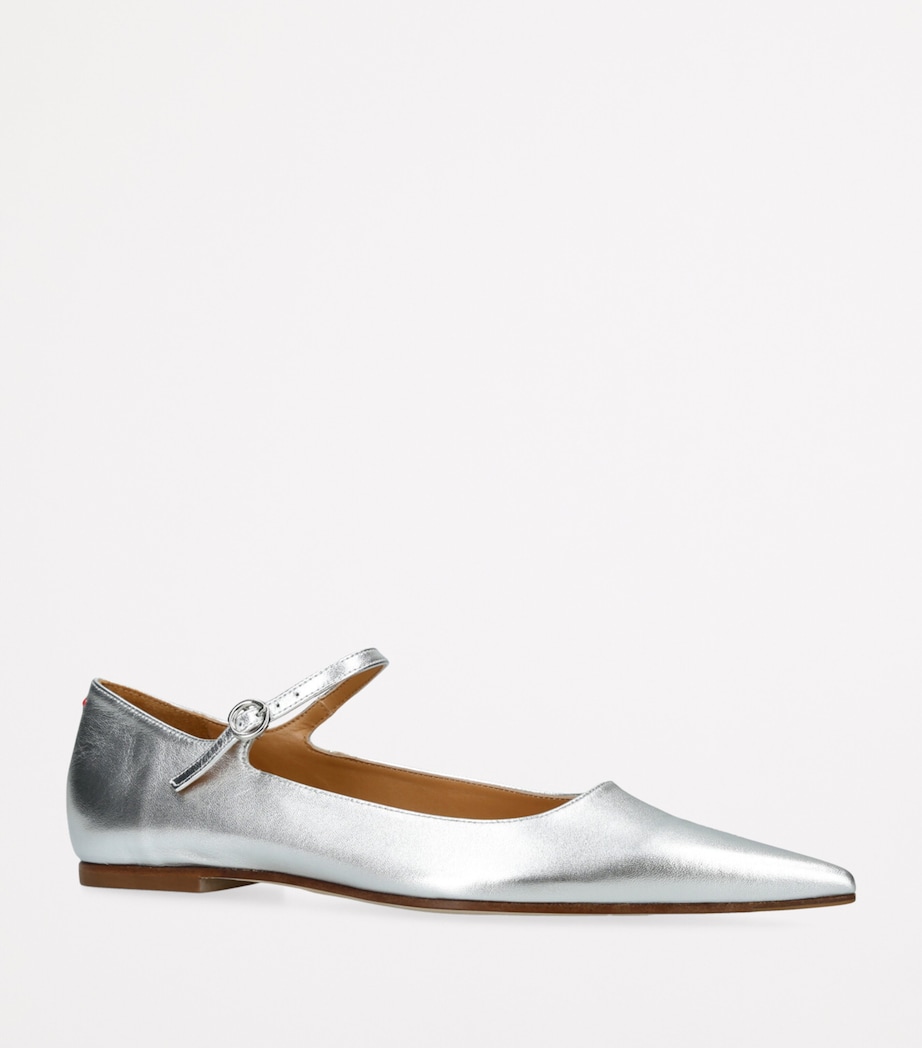 Leather Cleo Mary Jane Flats SILVER Image 4