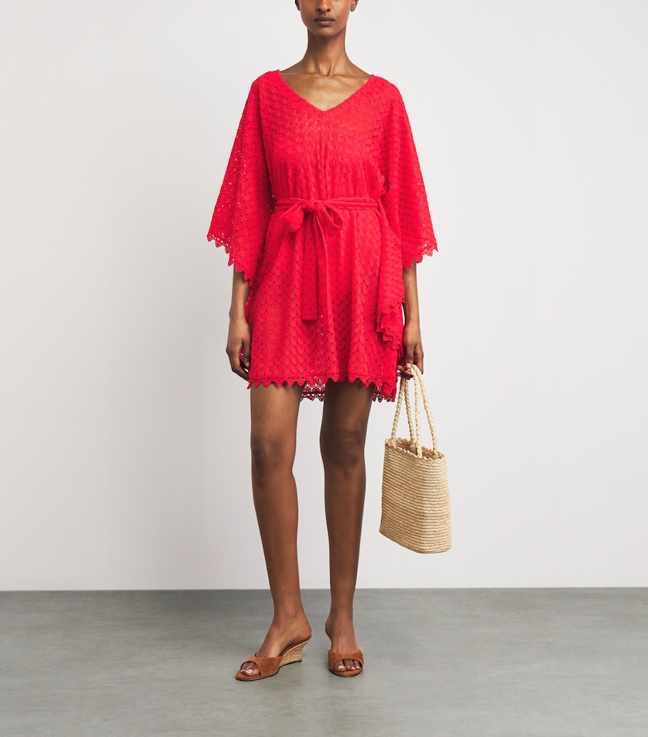 Melissa Odabash Womens Crochet Tie-Waist Petra Kaftan Red Image 2