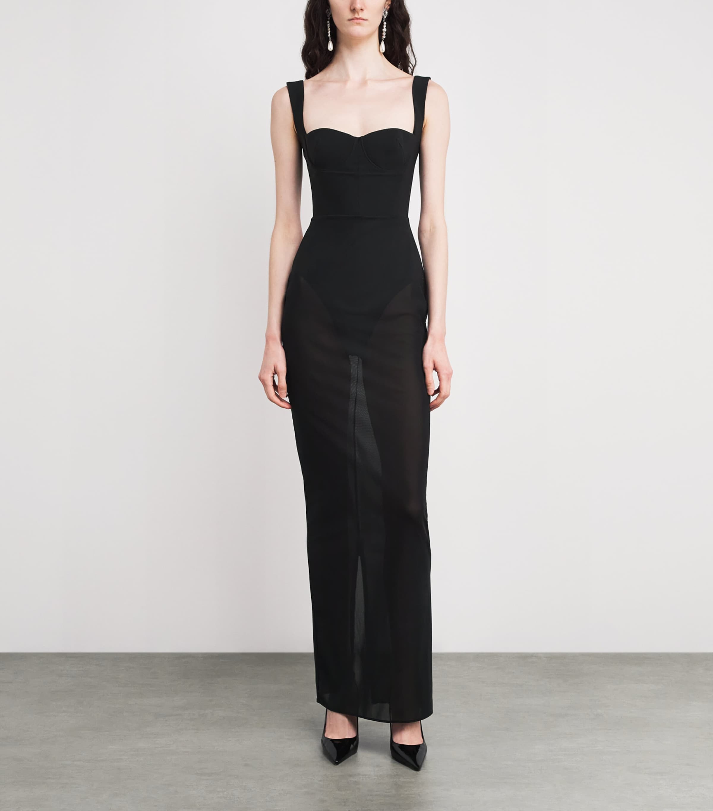 Mesh Column Maxi Dress BLACK Image 2