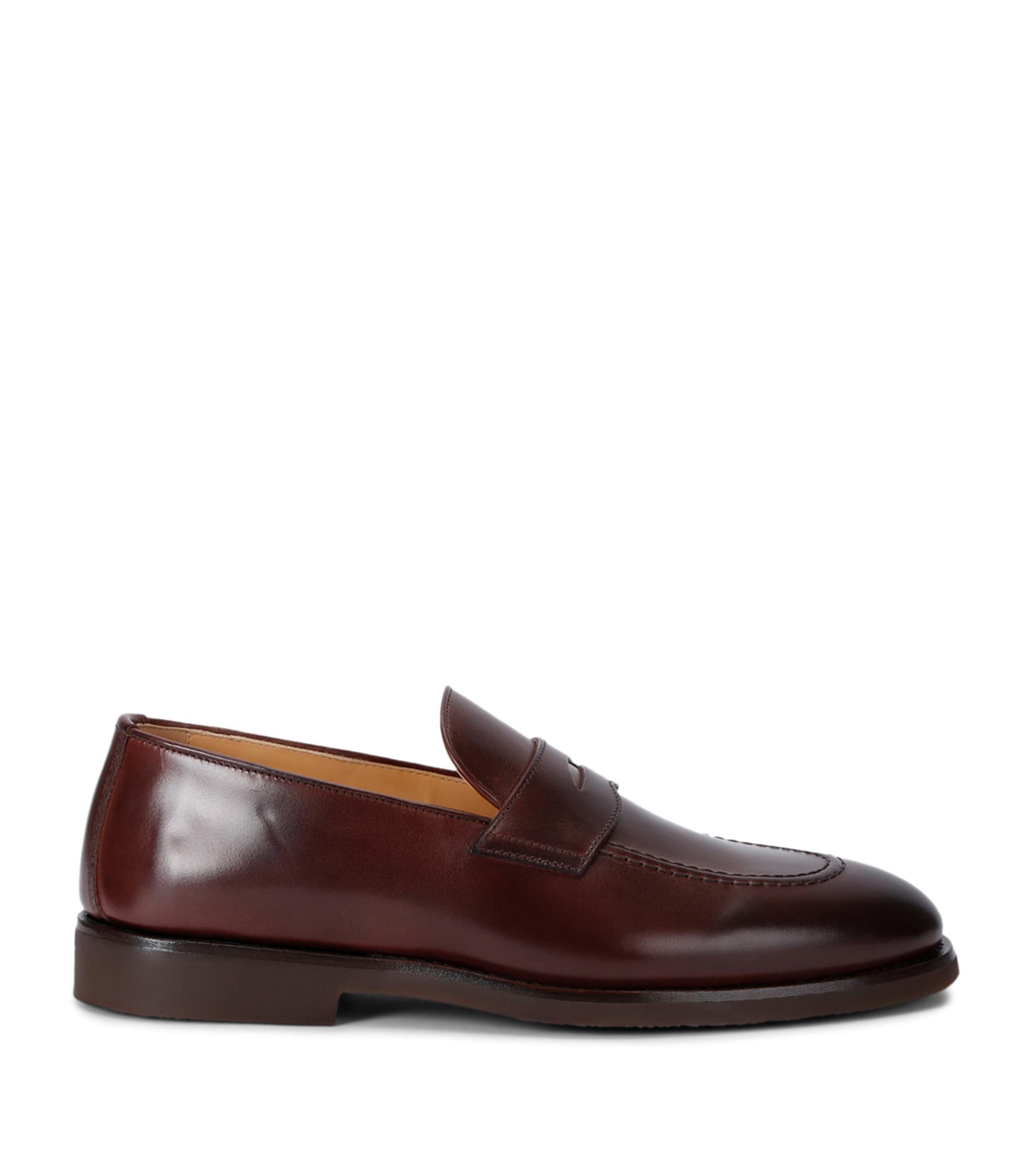 Brunello Cucinelli Leather Flex Penny Loafers In Brown