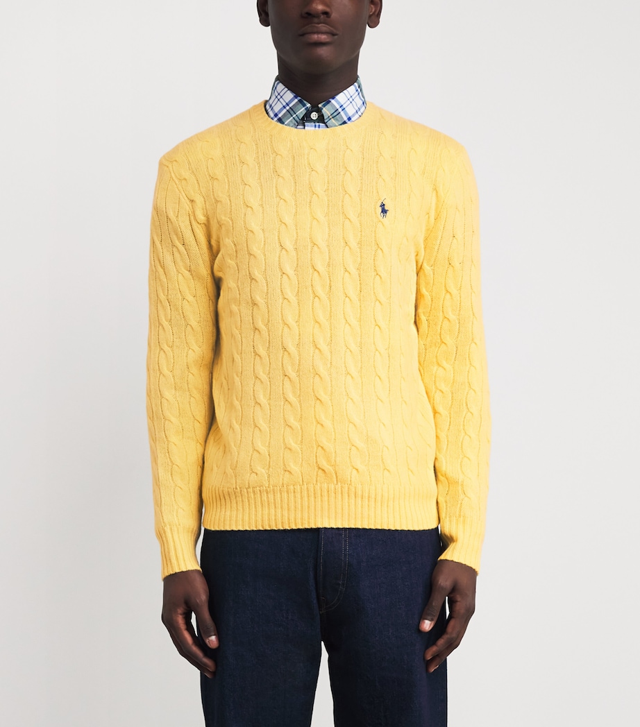 Polo Ralph Lauren Mens Wool-Cashmere Cable-Knit Sweater Yellow Image 3