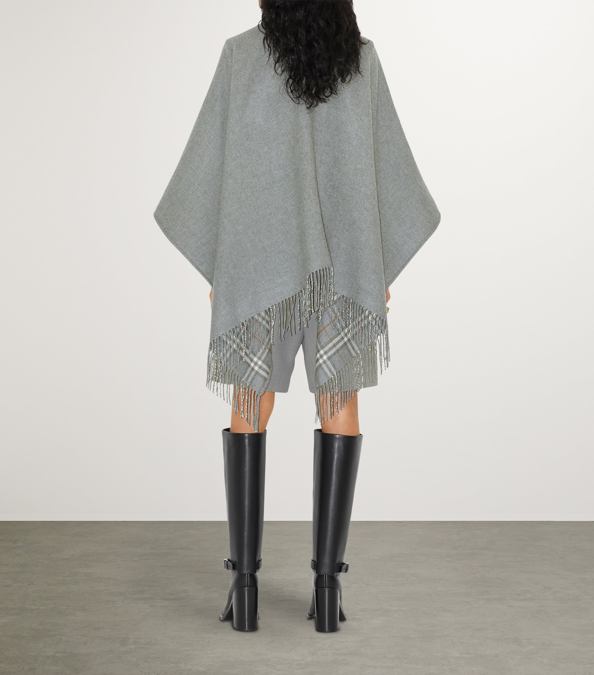 Wool Reversible Check Cape GREY Image 3