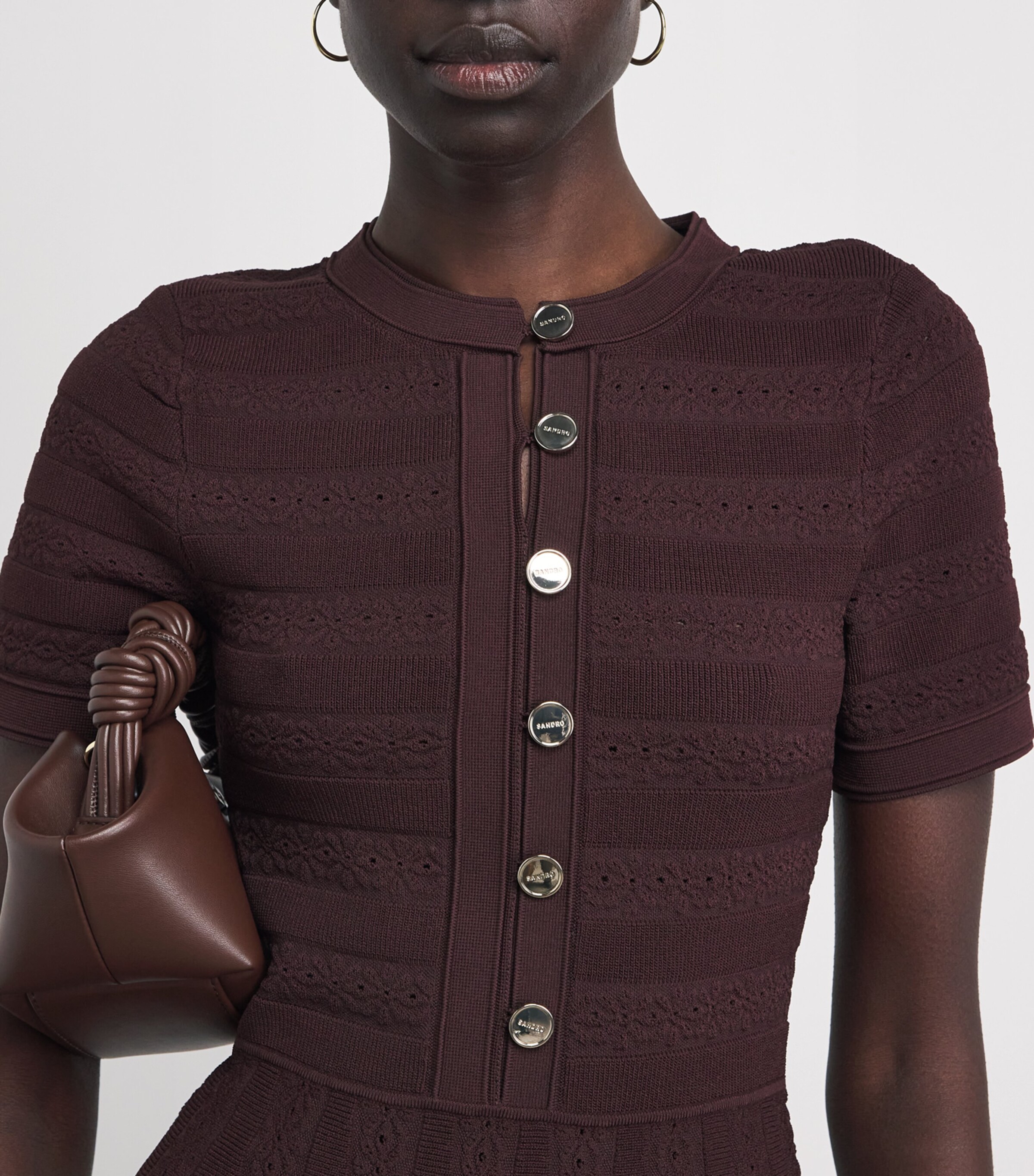 Sandro Paris Womens Knitted Button-Up Mini Dress Brown Image 3