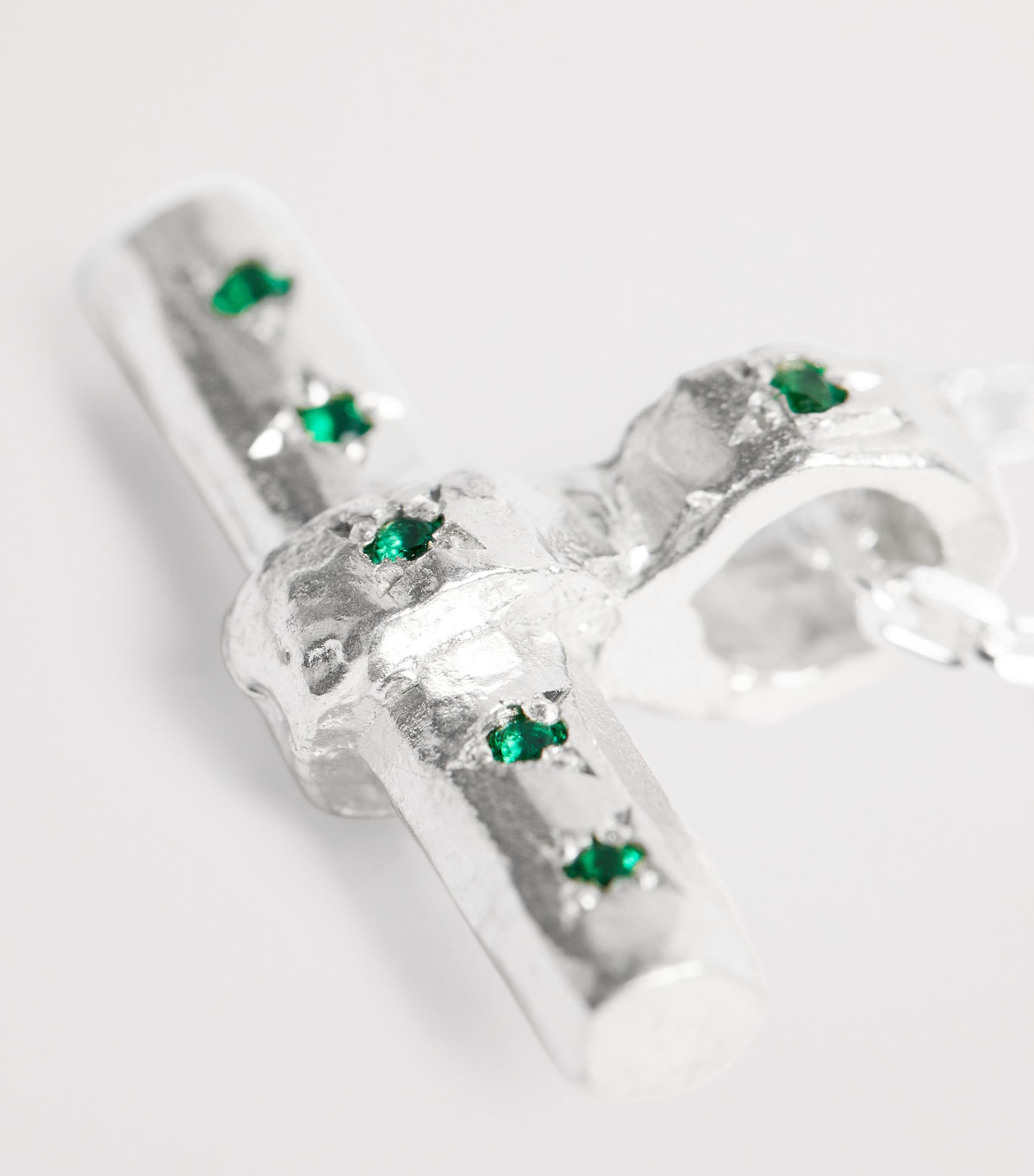 Sterling Silver and Emerald T-Bar Necklace GREEN Image 5