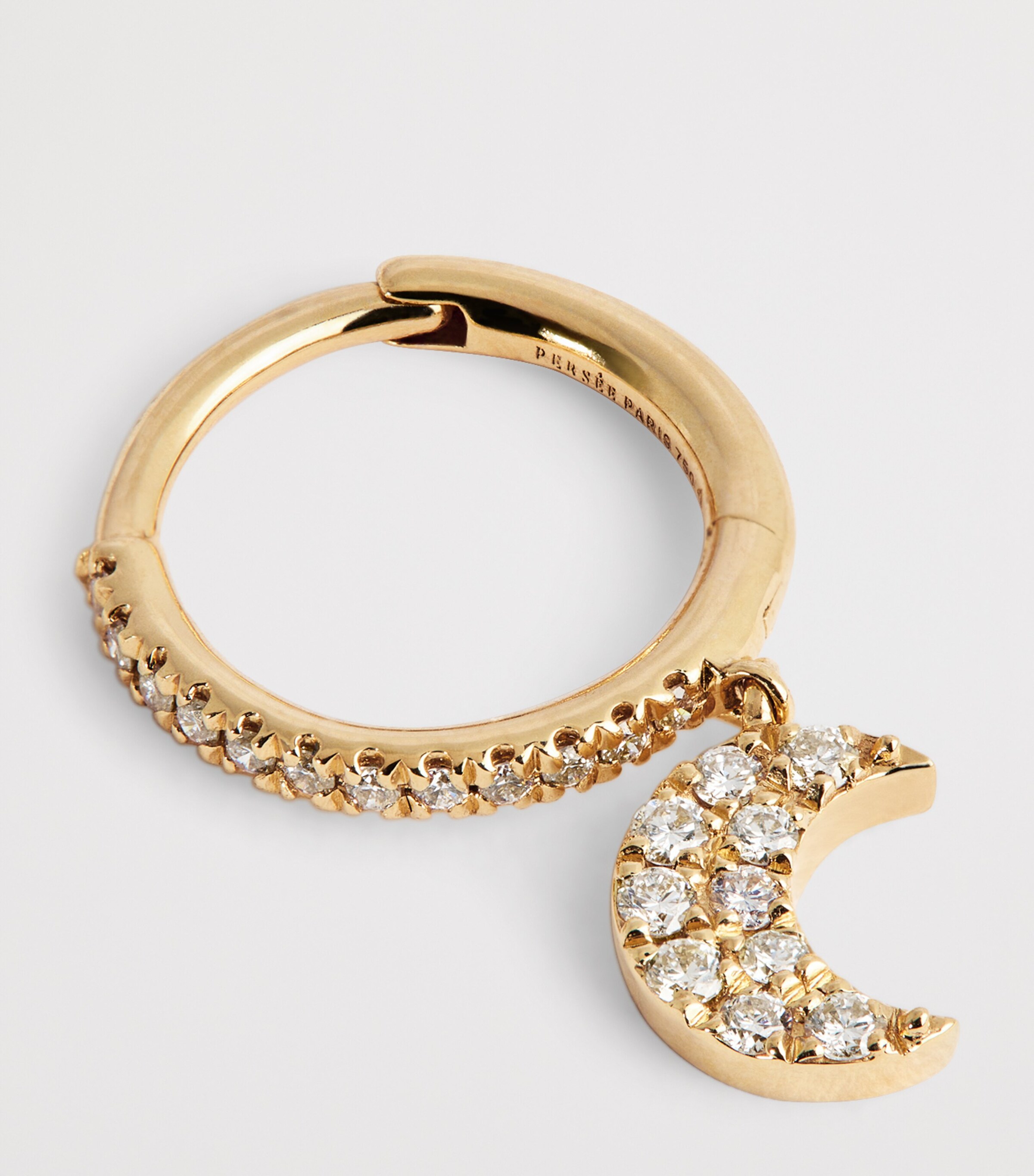 Yellow Gold and Diamond Moon Single Hoop Earring  YELLOW GOLD Image 5