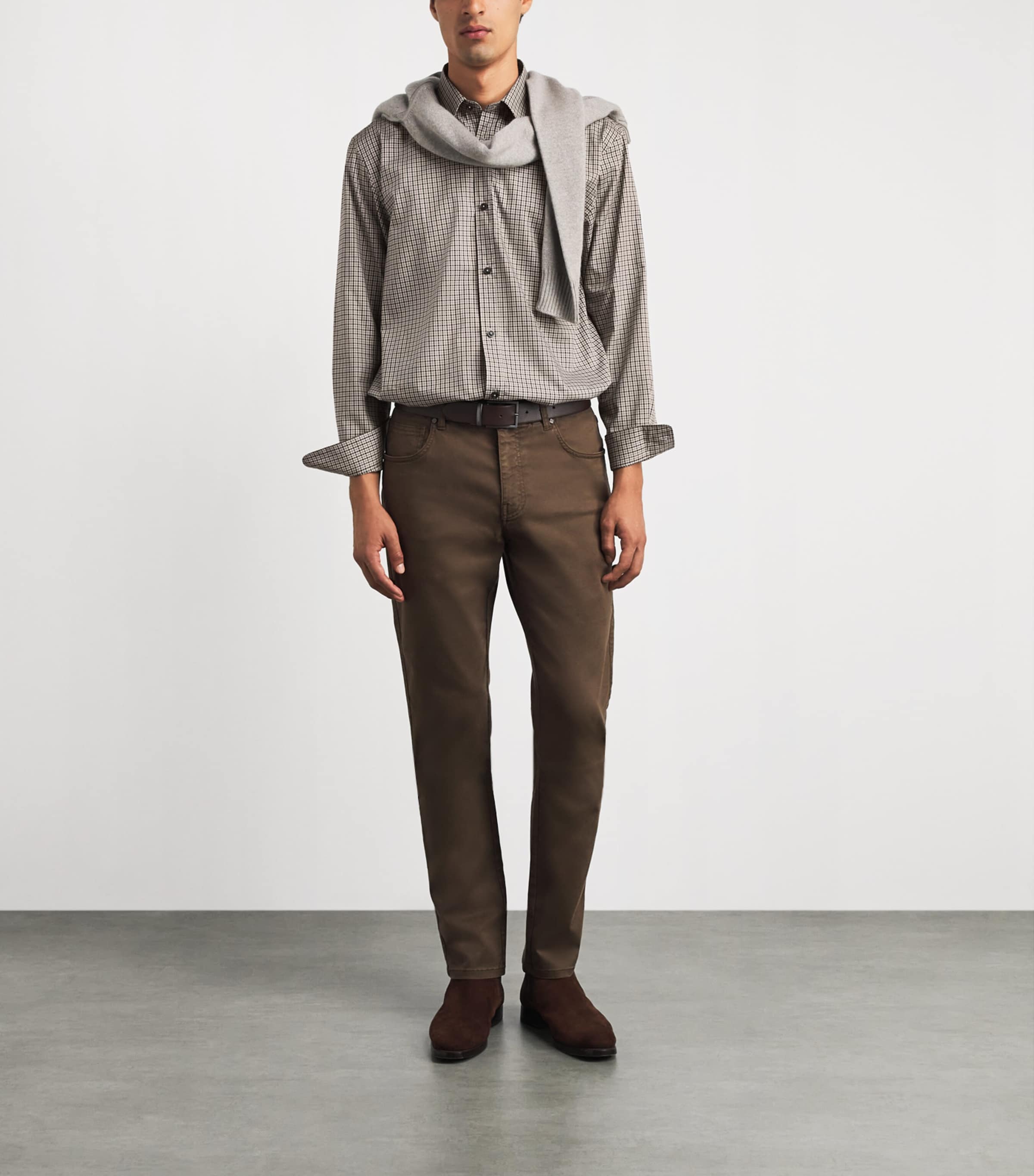 Purdey Mens Cotton Tattersall Shirt Taupe Image 2