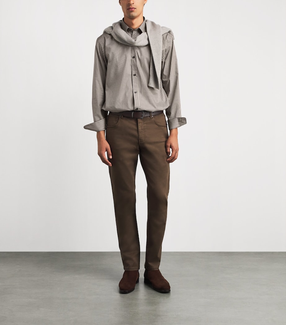 Purdey Mens Cotton Tattersall Shirt Taupe Image 2