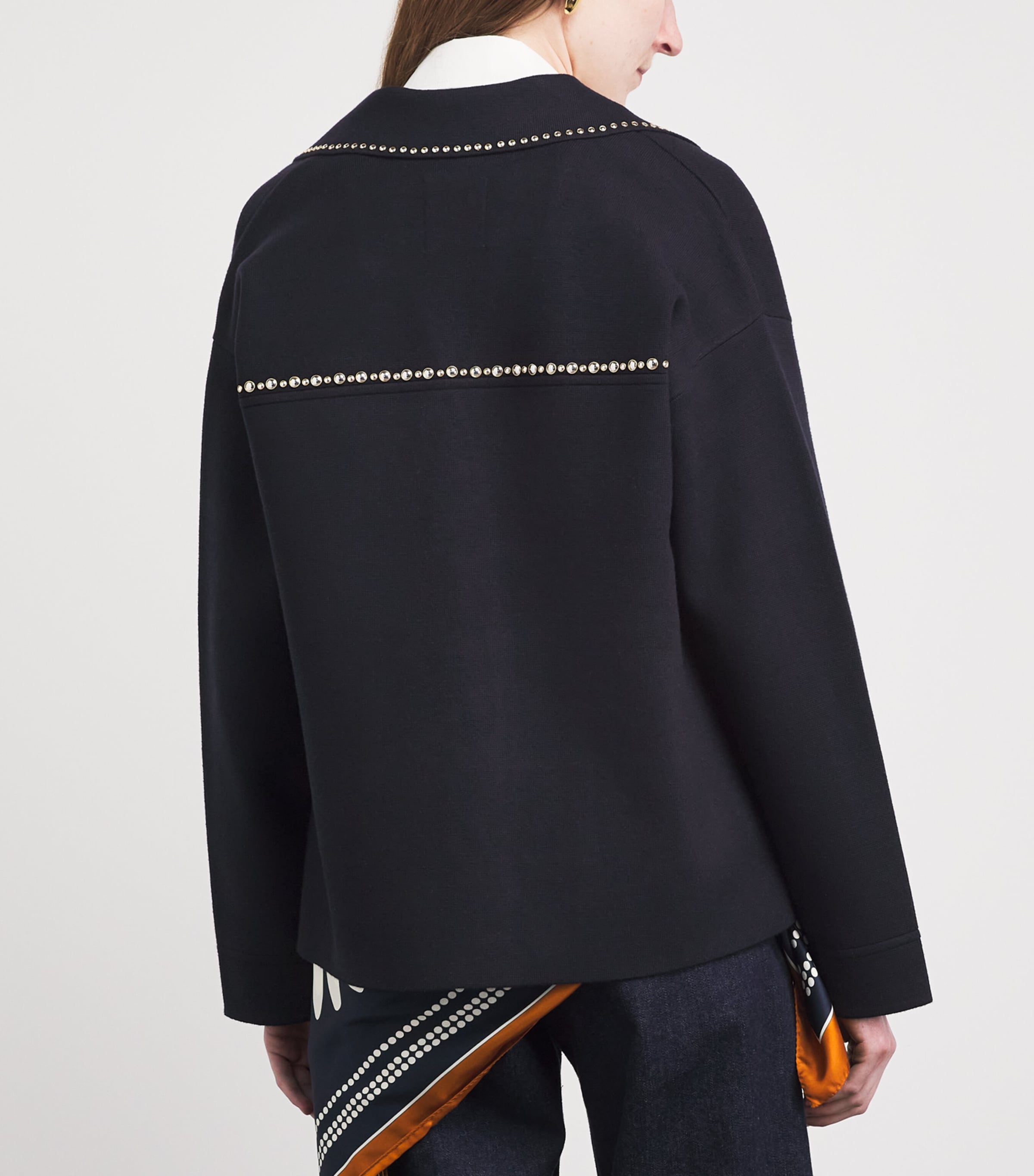 Sandro Paris Womens Embellished Blazer-Collar Cardigan Navy Blue Image 5