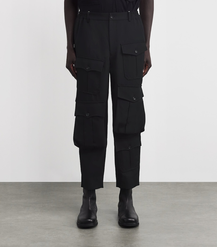Wool Pocketed Straight Trousers BLACK Image 3