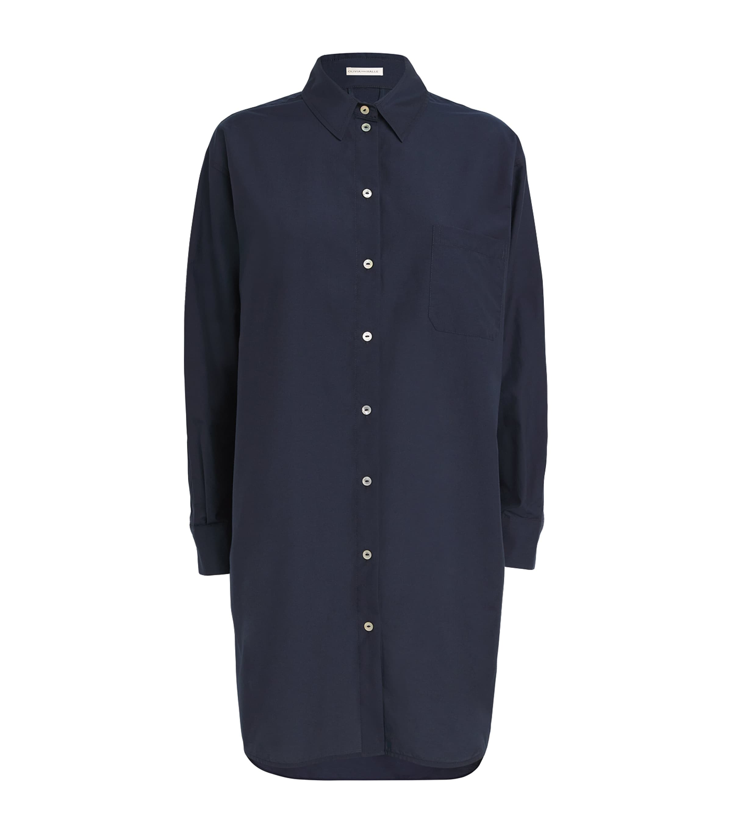 Olivia Von Halle Cotton And Silk-blend Celeste Nightshirt In Navy