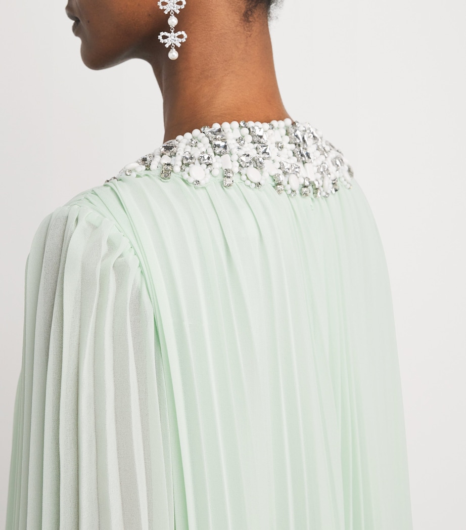 Ostrich Feather-Trim Maxi Dress GREEN Image 4