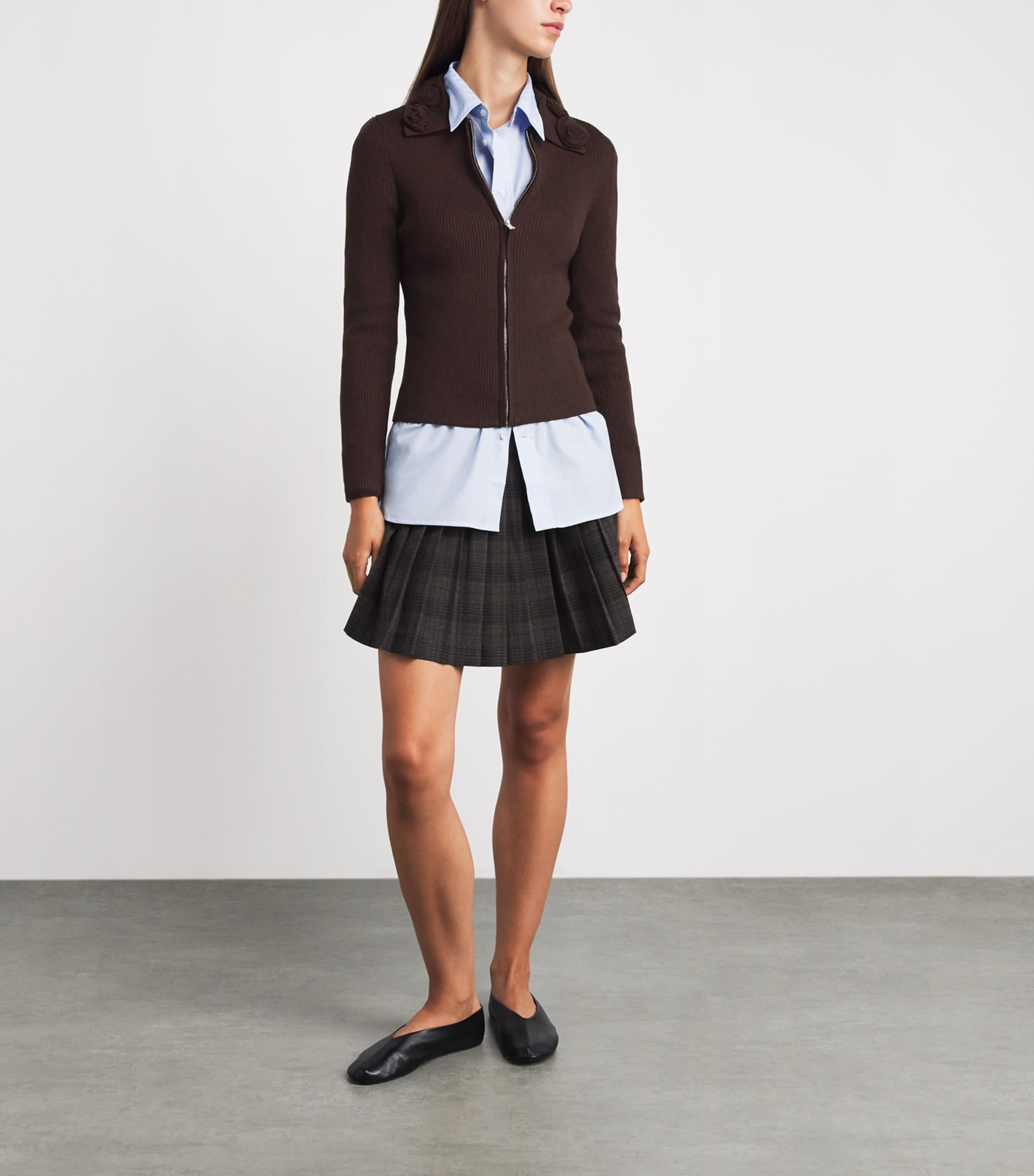 Sandro Paris Womens Floral-Collar Zip-Up Cardigan Brown Image 2