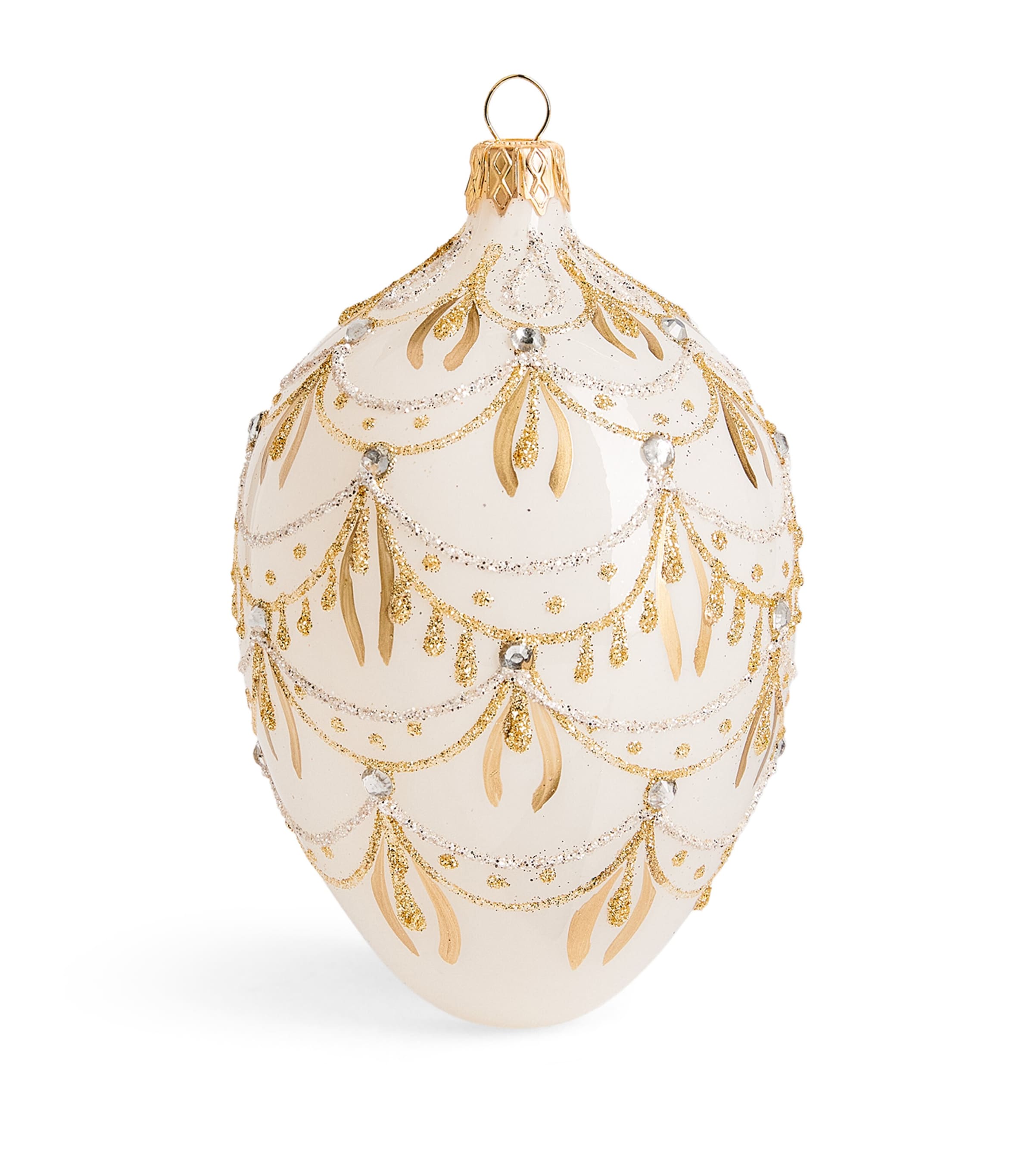 Harrods Glitter Mistletoe Egg Bauble White Image 1
