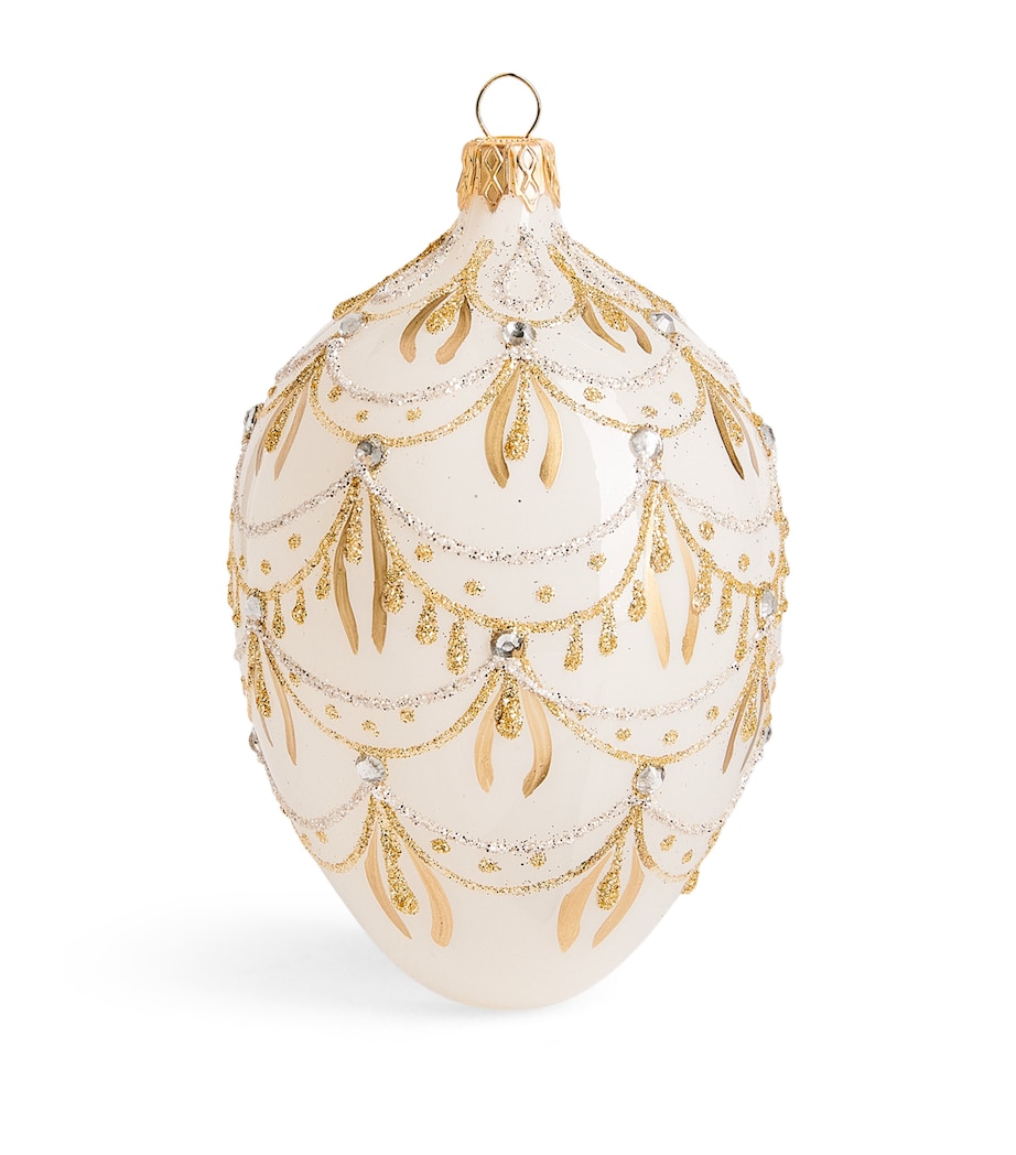 Harrods Glitter Mistletoe Egg Bauble White Image 1